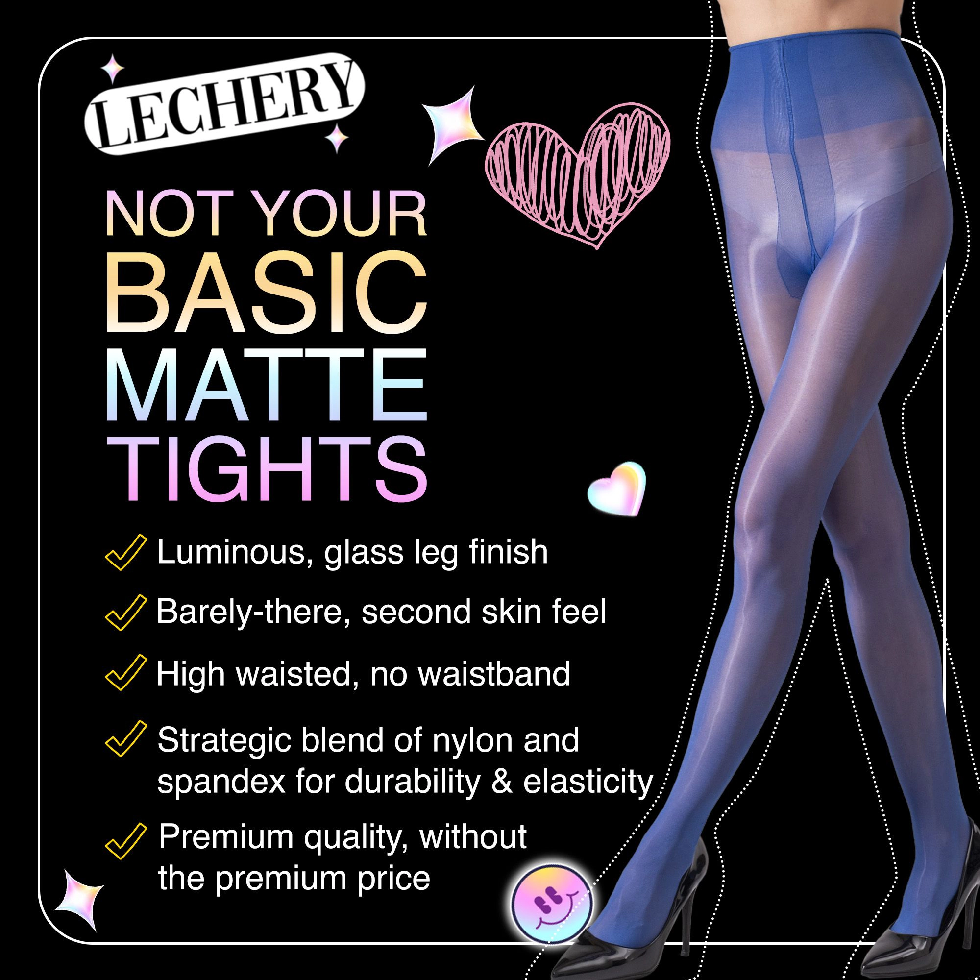 LECHERY Women's Semi-Opaque Tights Lustrous Silky Shiny 40 Denier High Waist Stocking Panty Hose Nylons