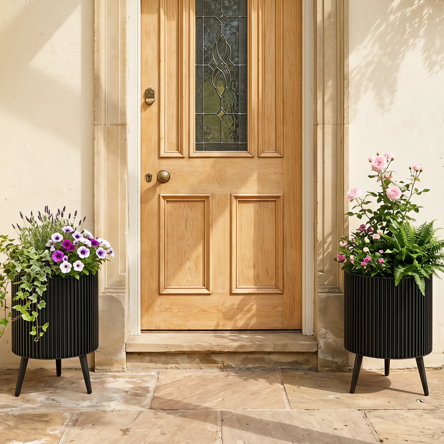 LJG Decorative Flower Pots with Stand and Drainage Holes Set of 2