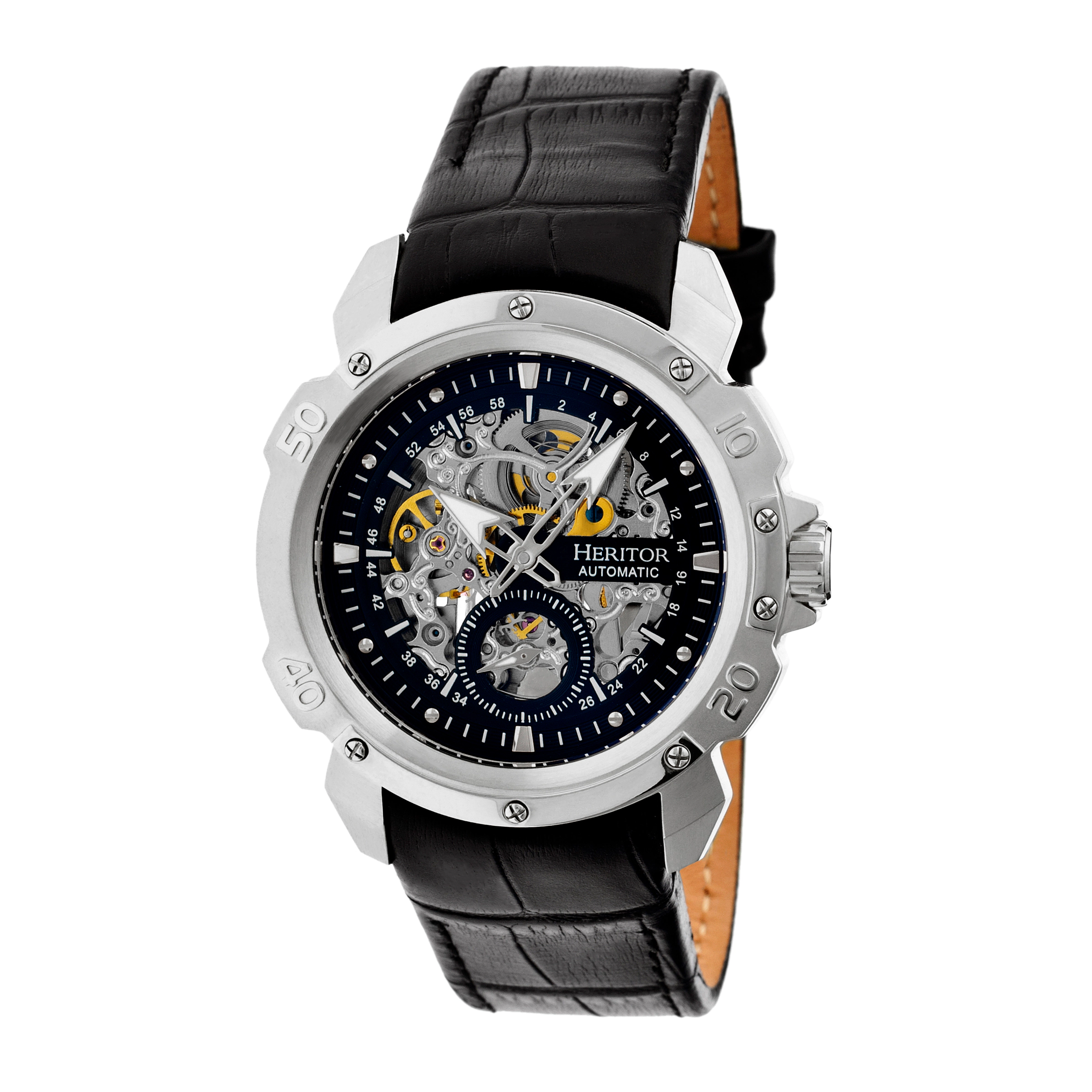 Heritor Automatic Conrad Skeleton Leather-Band Watch