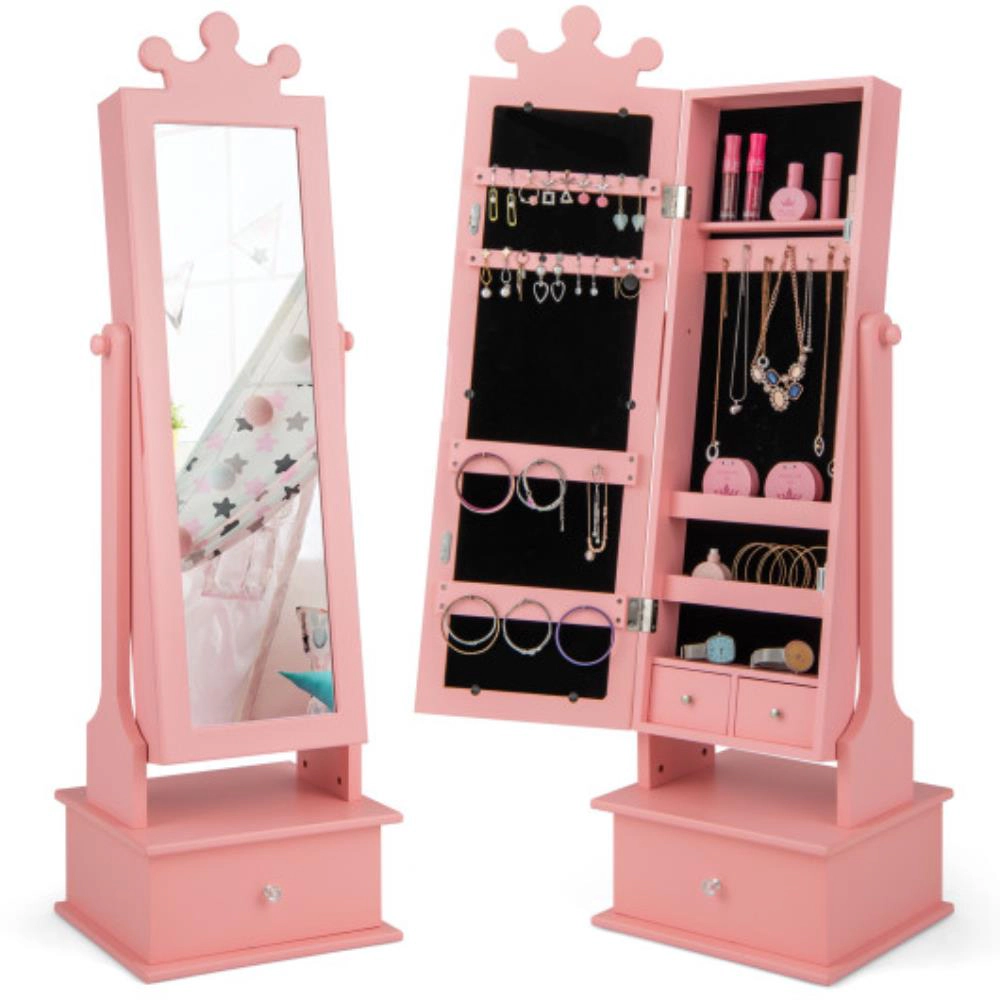 Hivvago 2-In-1 Kids Play Jewelry Armoire With Full Length Mirror And Drawers