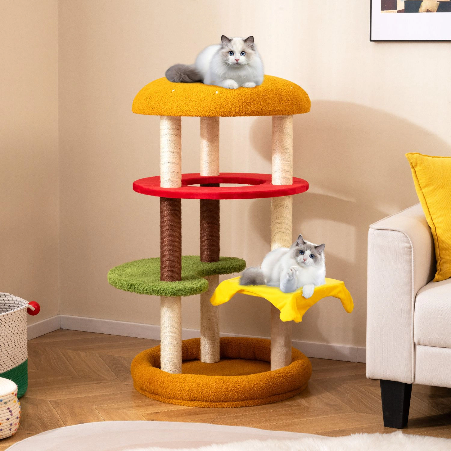 SlickBlue 42" Cat Climbing Tower with Plush Bed, Perch & 3 Platforms