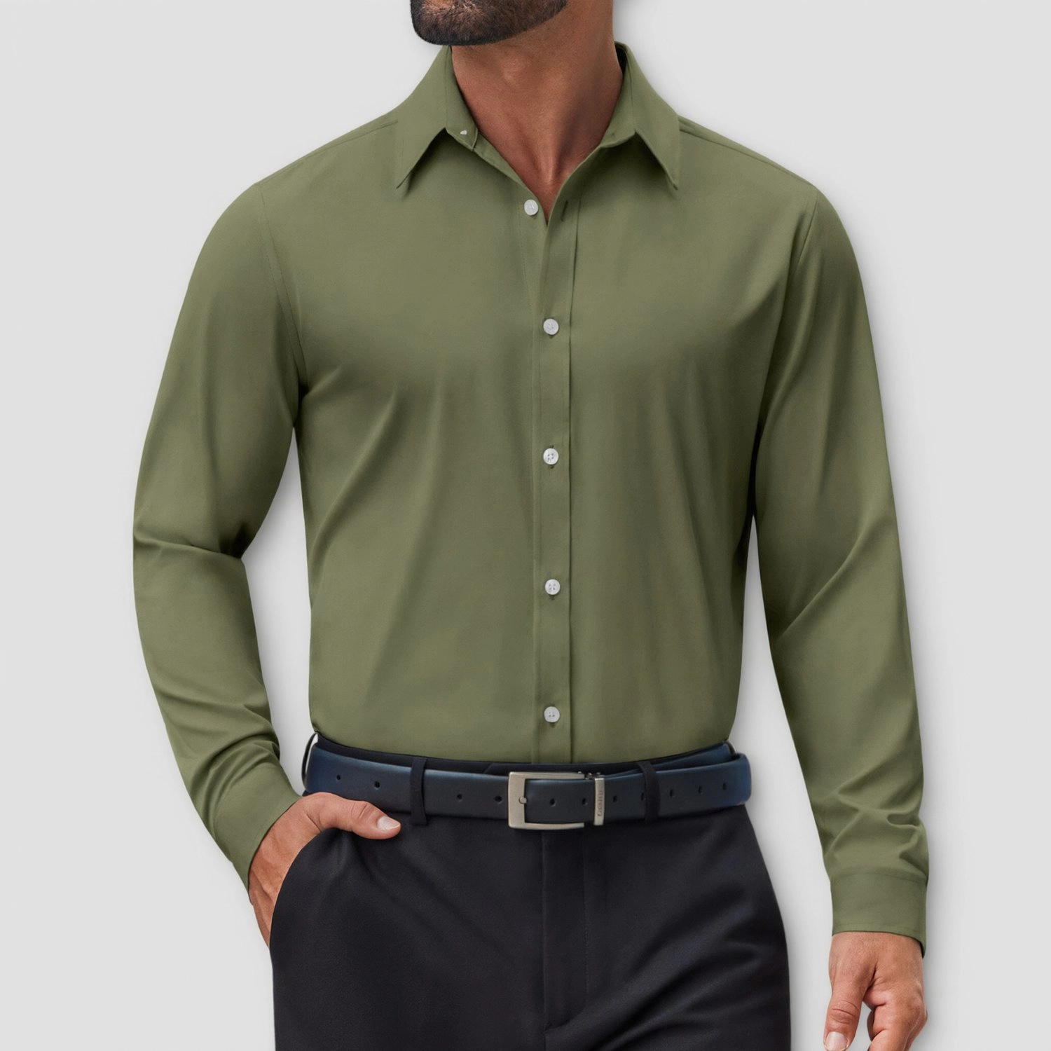 COOFANDY Mens Classic Long Sleeve Dress Shirt Solid Color Point Collar Business Top