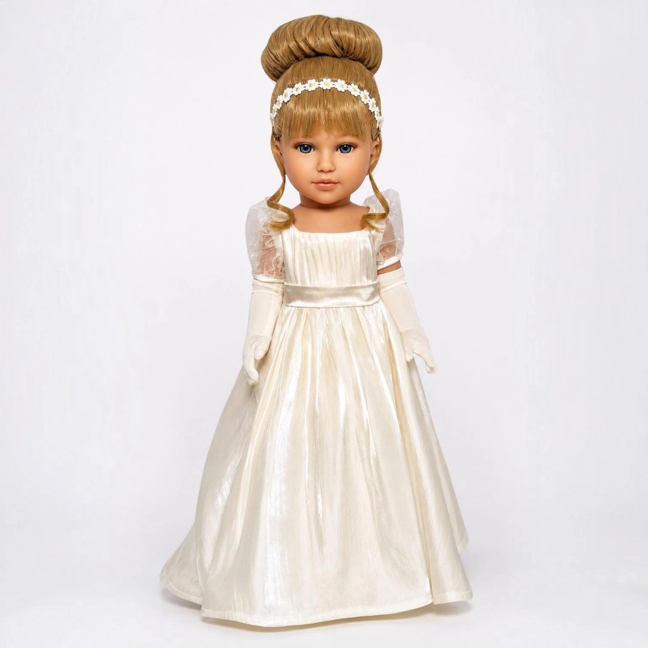 MBD® Inspired Regency Ivory Gown with Gloves & Floral Headpiece – Elegant Formal Dress- Doll Dress Only