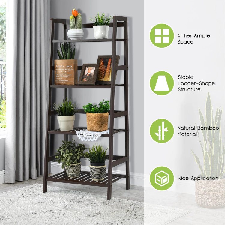 Hivvago 4-Tier Bamboo Plant Rack with Guardrails Stable and Space-Saving
