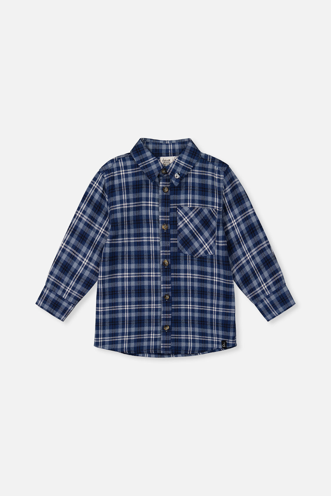 Deux par Boys Button Front Plaid Shirt with Chest Pocket