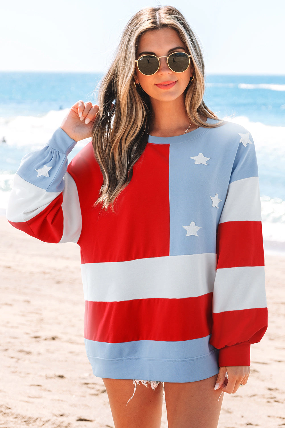 Threaded Pear Women's Simone Flag Vintage Oversized Pullover