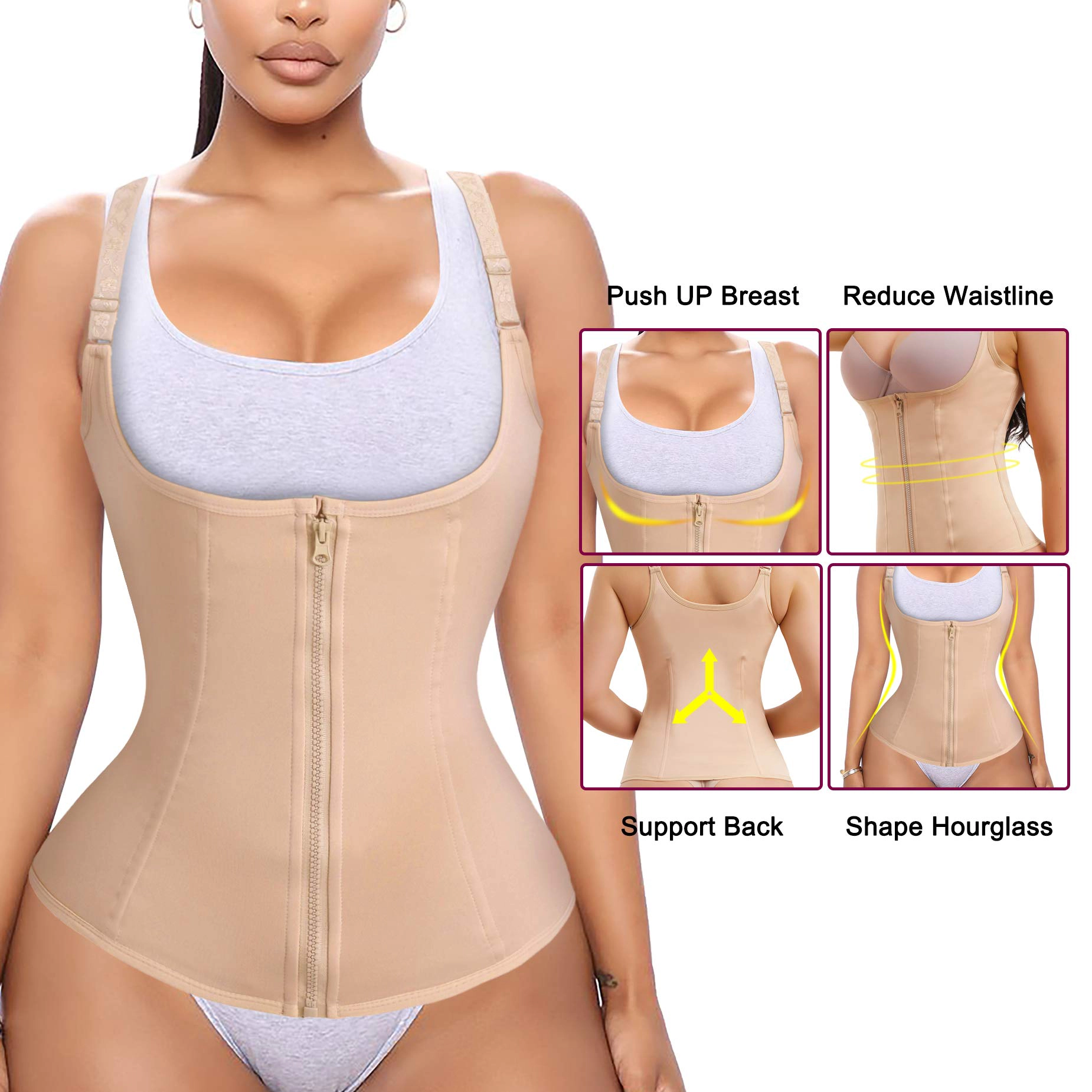 Nebility Women Adjustable Strap Zipper Shapewear Waist Trainer Tank Top