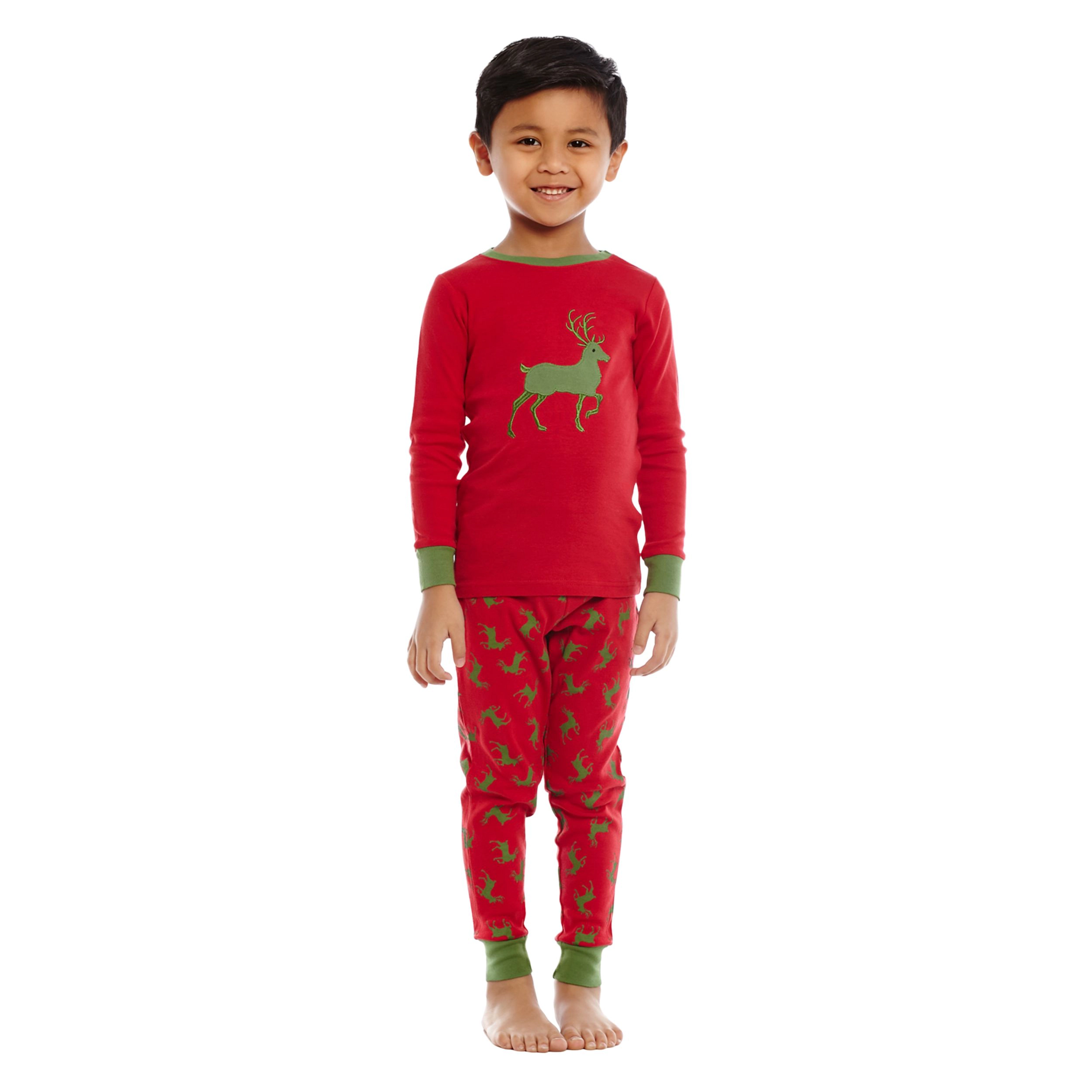 Leveret Toddler/Kids 2-Piece Reindeer Cotton Snug Fit Christmas Pajama Set