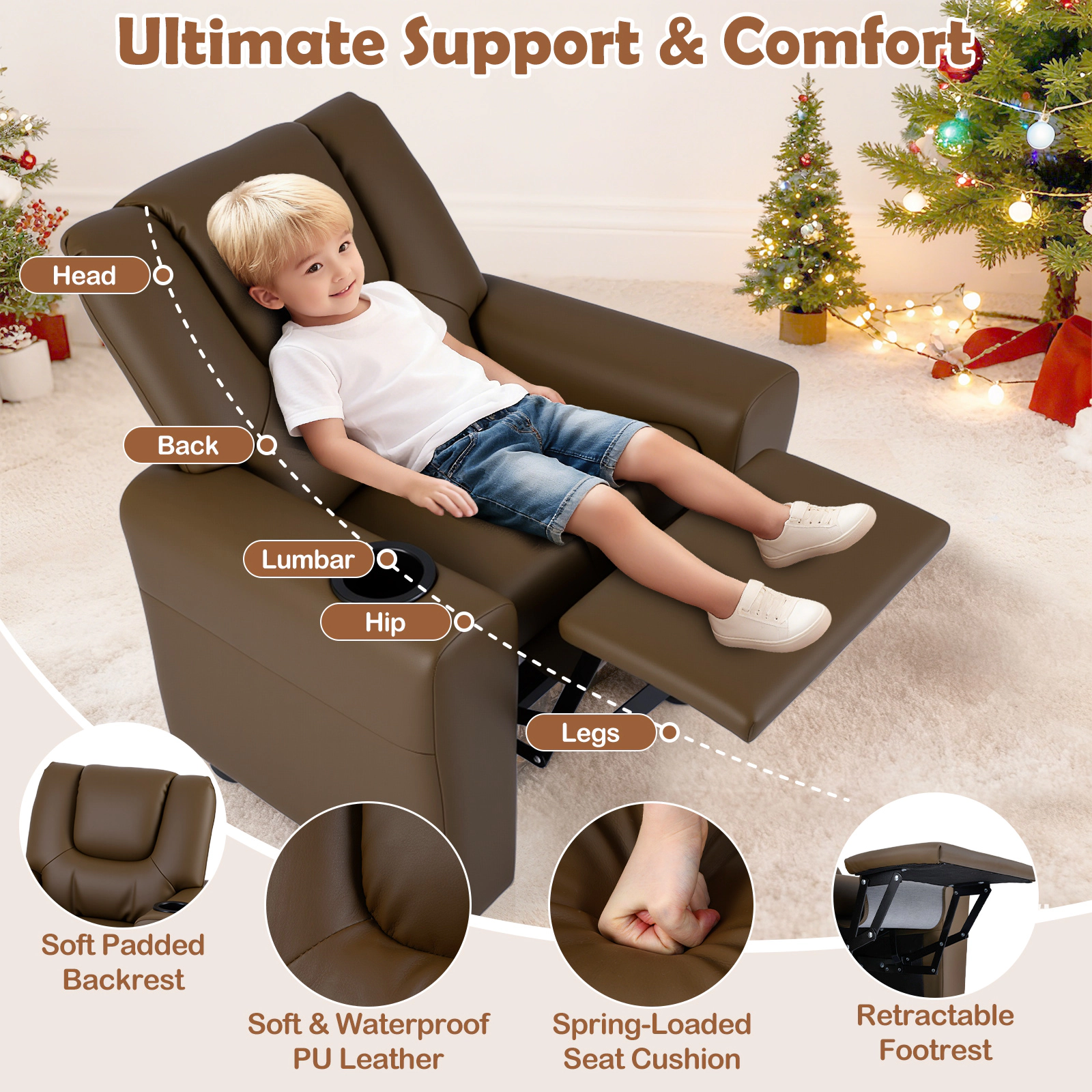 SUGIFT Kids Recliner Chair Push Back Toddler Armchair with Cup Holder