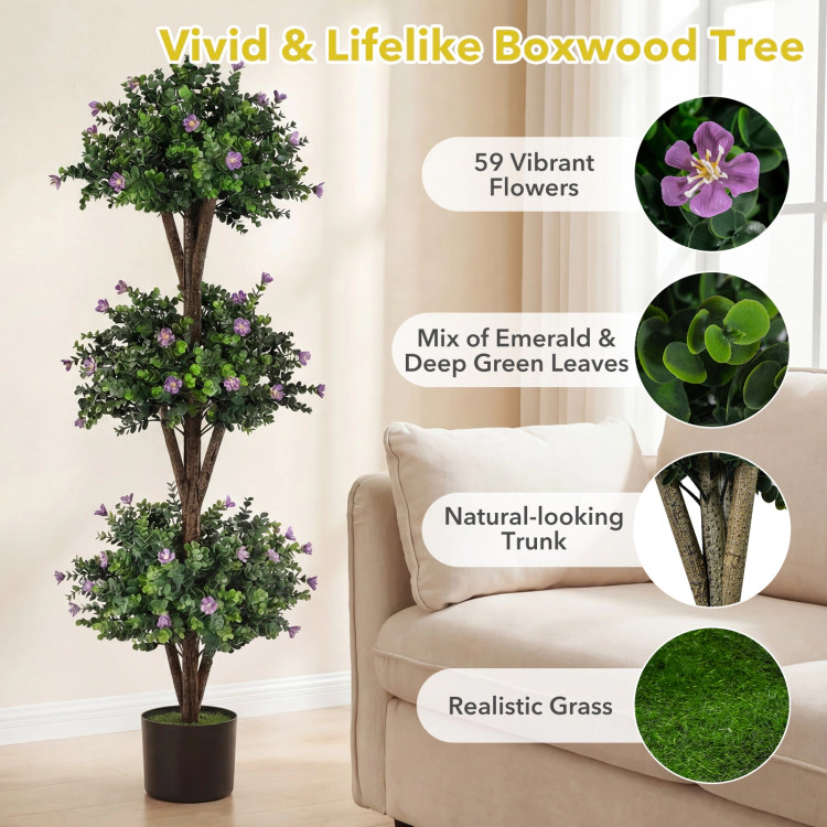 Slickblue Set of 2 Artificial Boxwood Topiary Trees 51in Faux Greenery for Patio Entryway Decor
