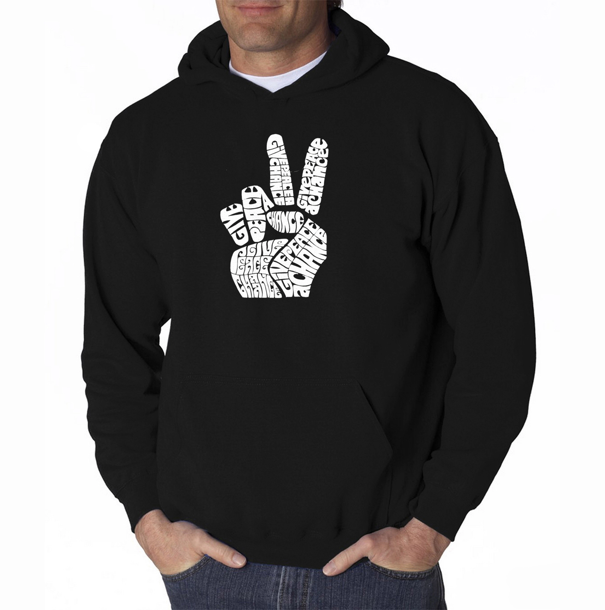 LA Pop Art Peace Fingers - Mens Word Hooded Sweatshirt
