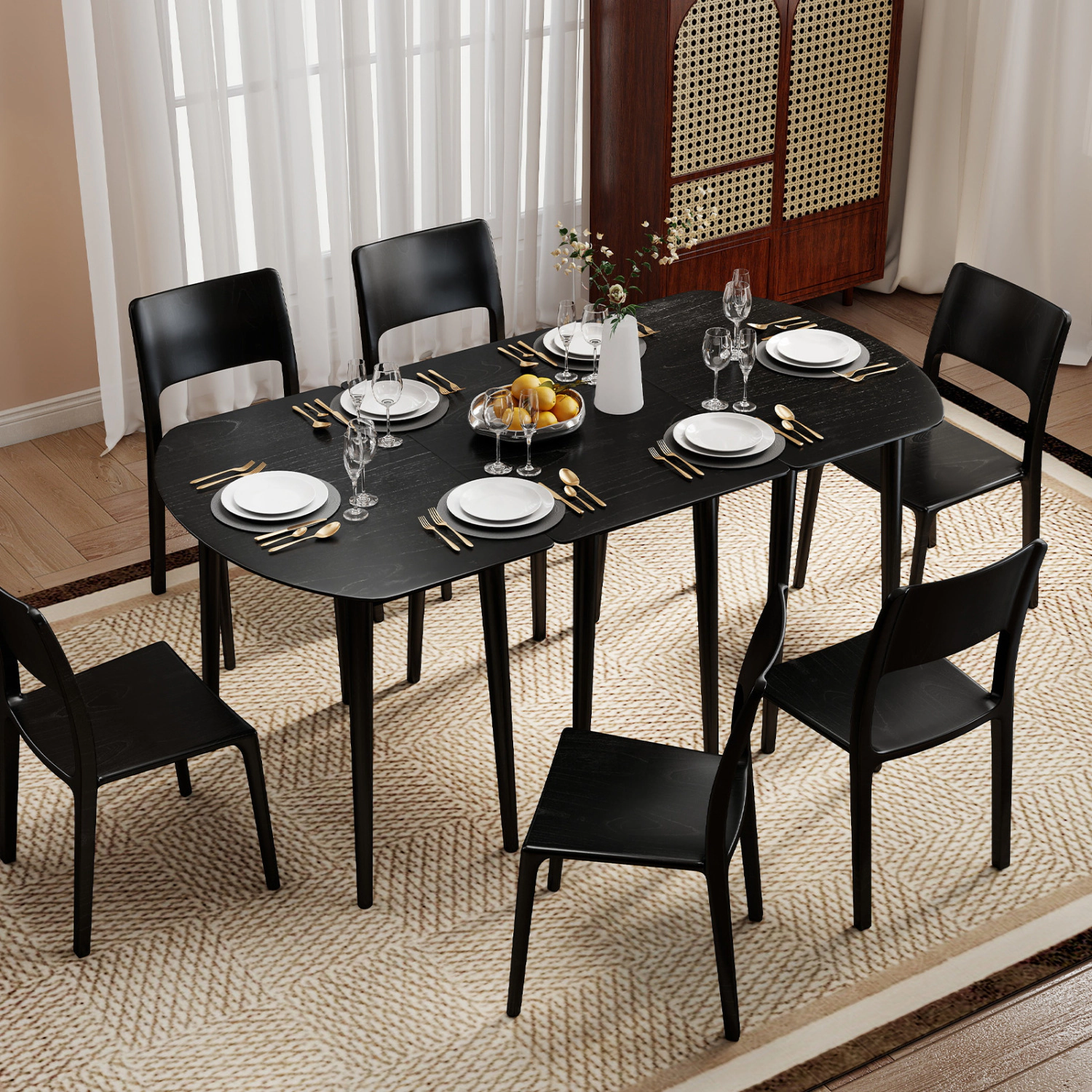 LJG Extendable Dining Table Set with 2 Half-Round and 1 Rectangular Tables