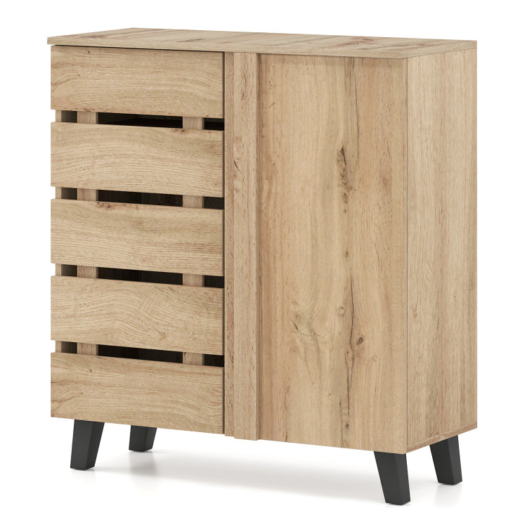 Hivvago 4-Tier Shoe Cabinet 2-Door Storage Organizer with Louvered Door