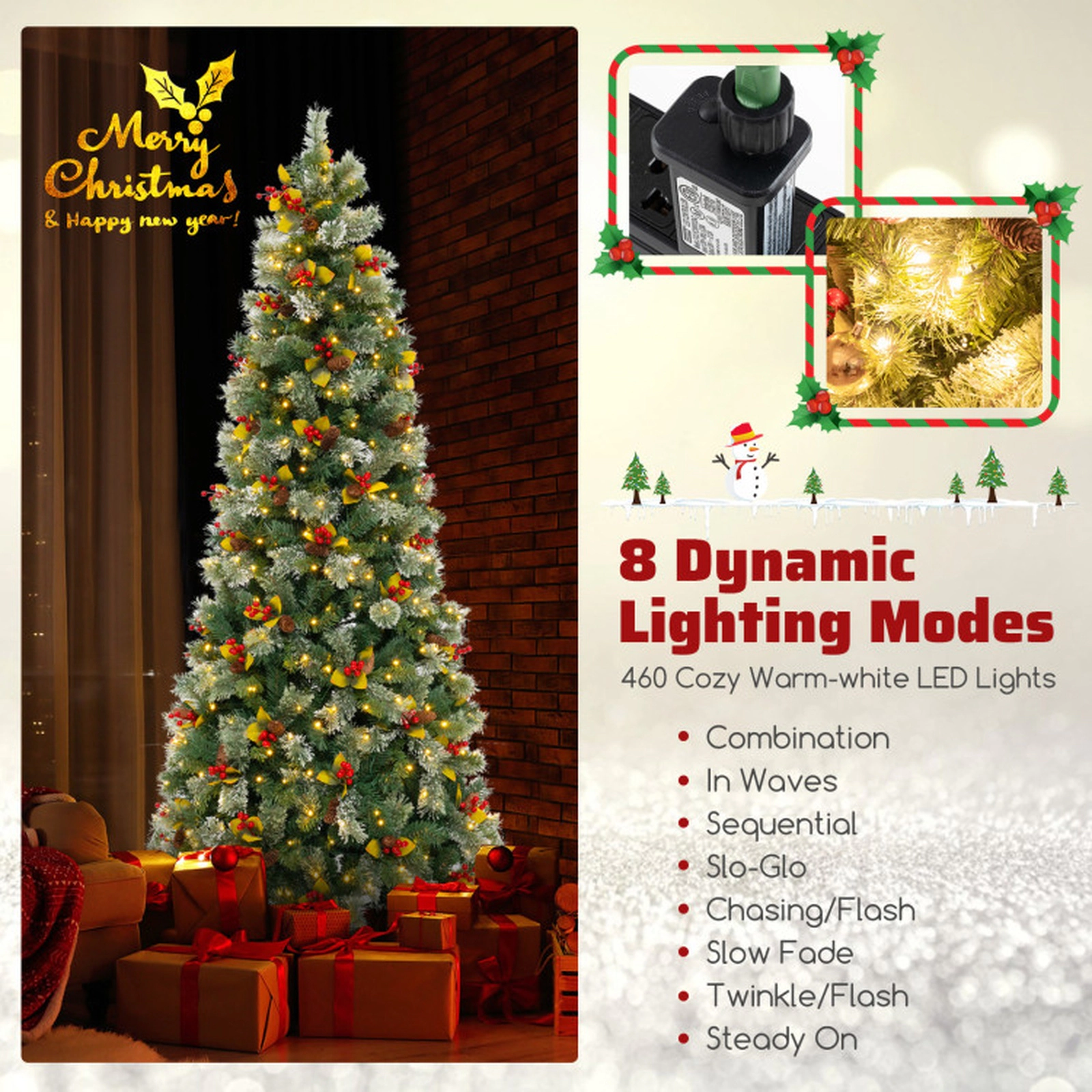SUGIFT 7.5-ft Pre-Lit Artificial Christmas Tree with 1096 Branch Tips 460 LED Lights and 8 Light Modes