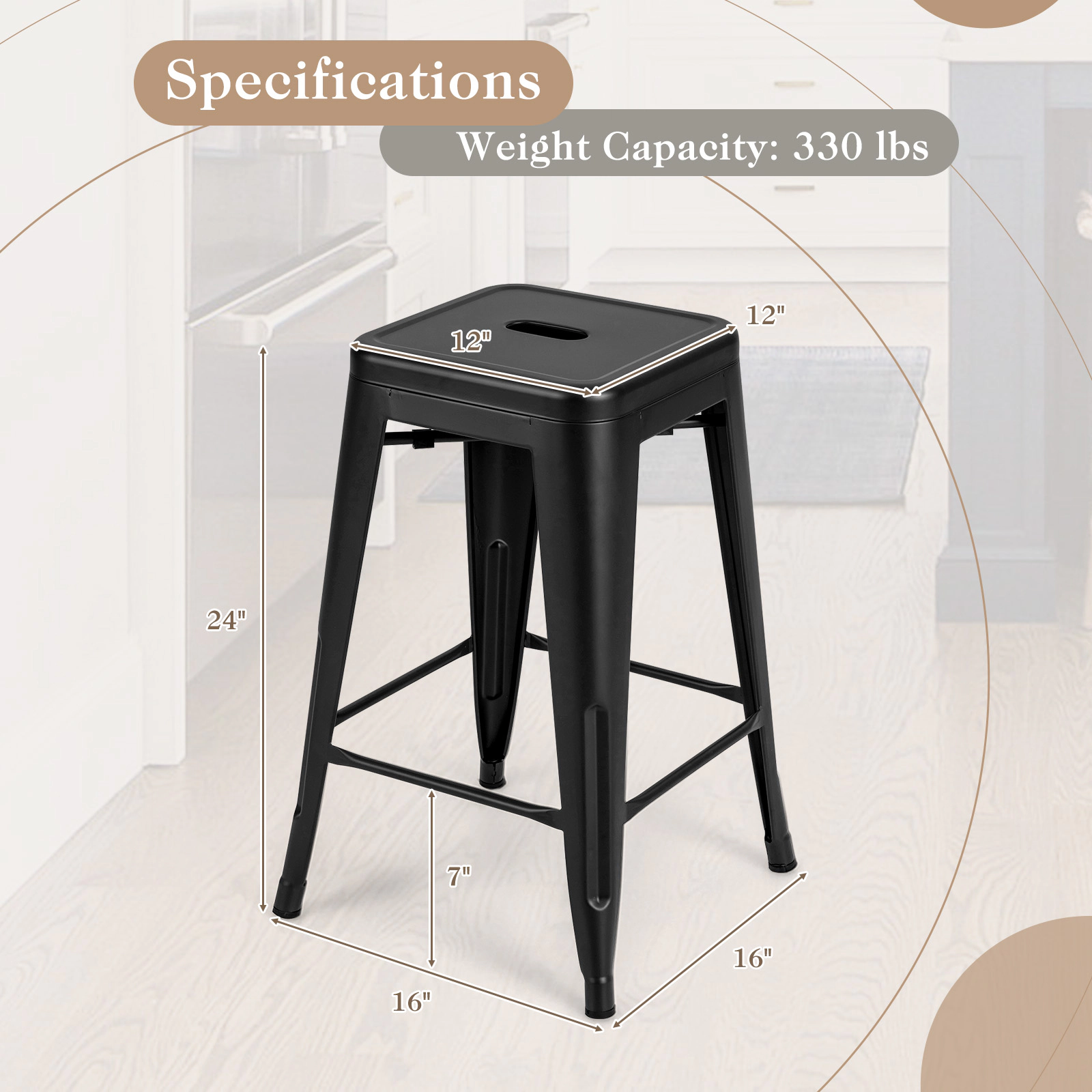 Glintex 4-Piece 24-Inch Stackable Metal Counter Stool Set with Footrest