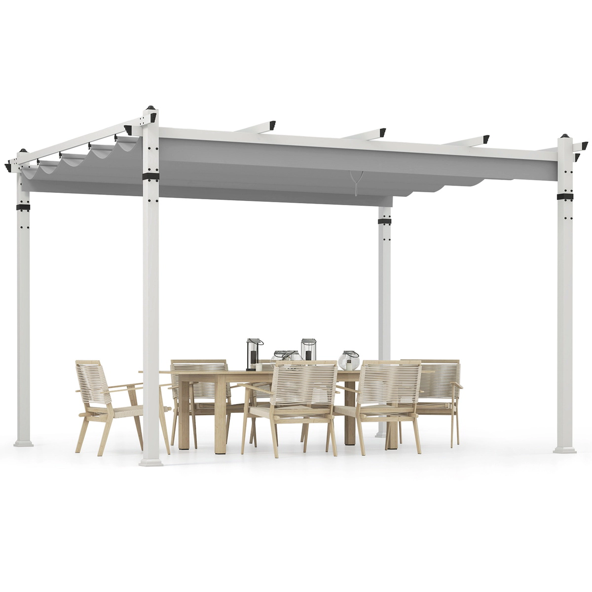 SUGIFT Outdoor Pergola Gazebo with Retractable Canopy 7.7-in Tall Turquoise/Gray+White