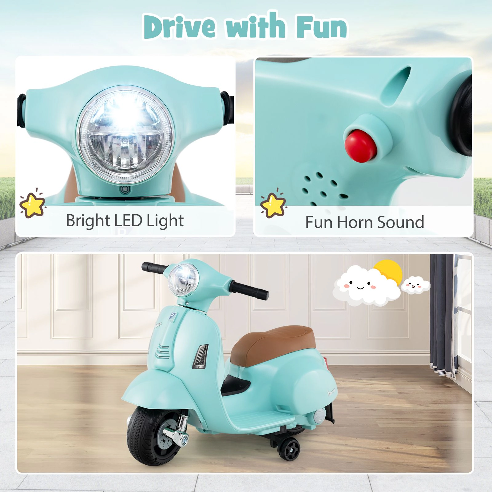 SlickBlue 6V Battery Powered Toddler Ride On Bike with Horn Sound and Foot Pedal