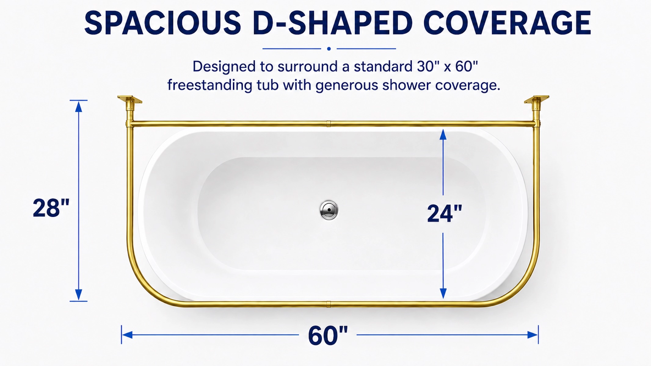 Shower Suites By Utopia Alley D-Shaped Curtain Rod for Freestanding Tubs with Fabric & 36 Hooks