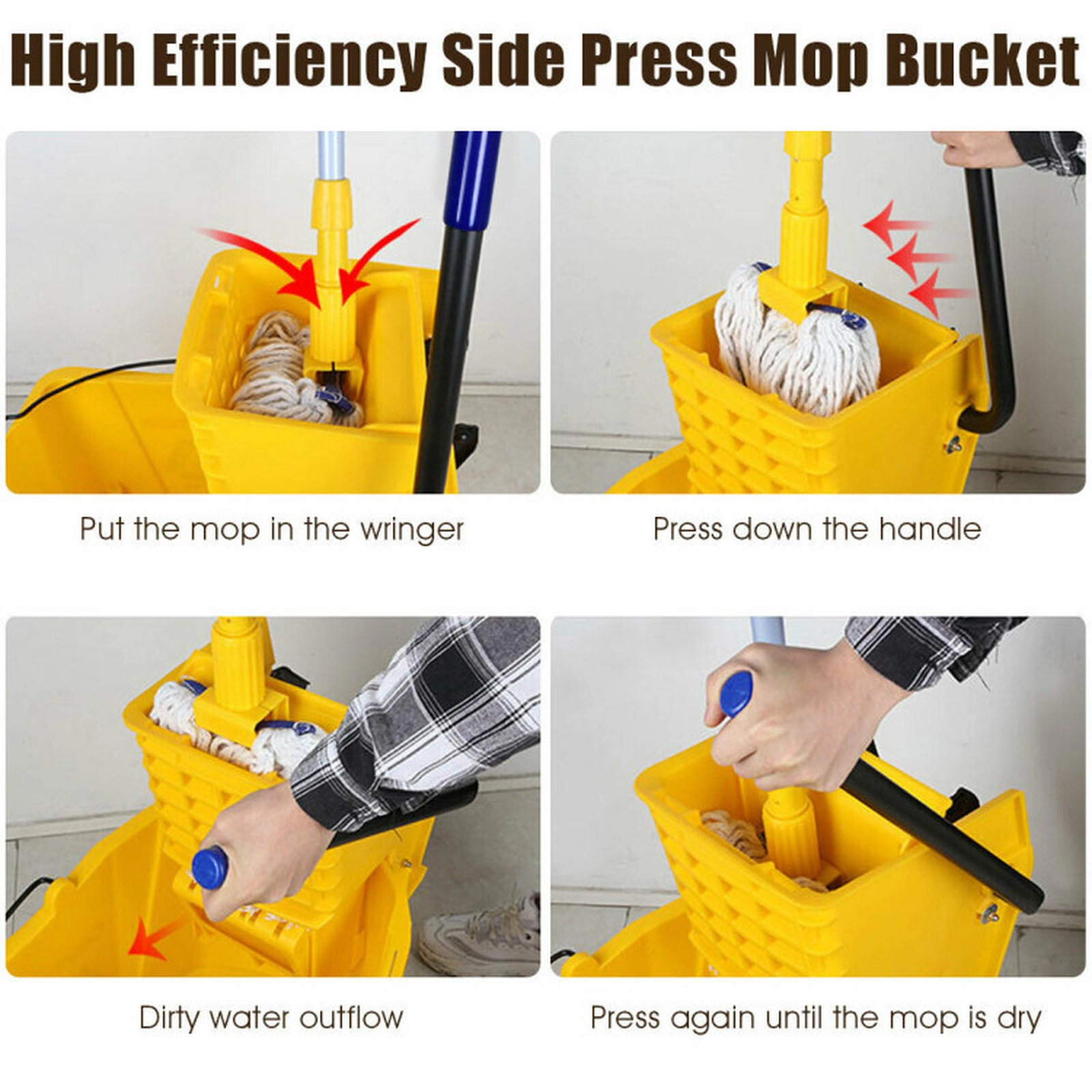 SUGIFT Yellow 26-Quart Commercial Mop Bucket with Side Press Wringer and 3-in Swivel Casters 19.5-in W 33-in H