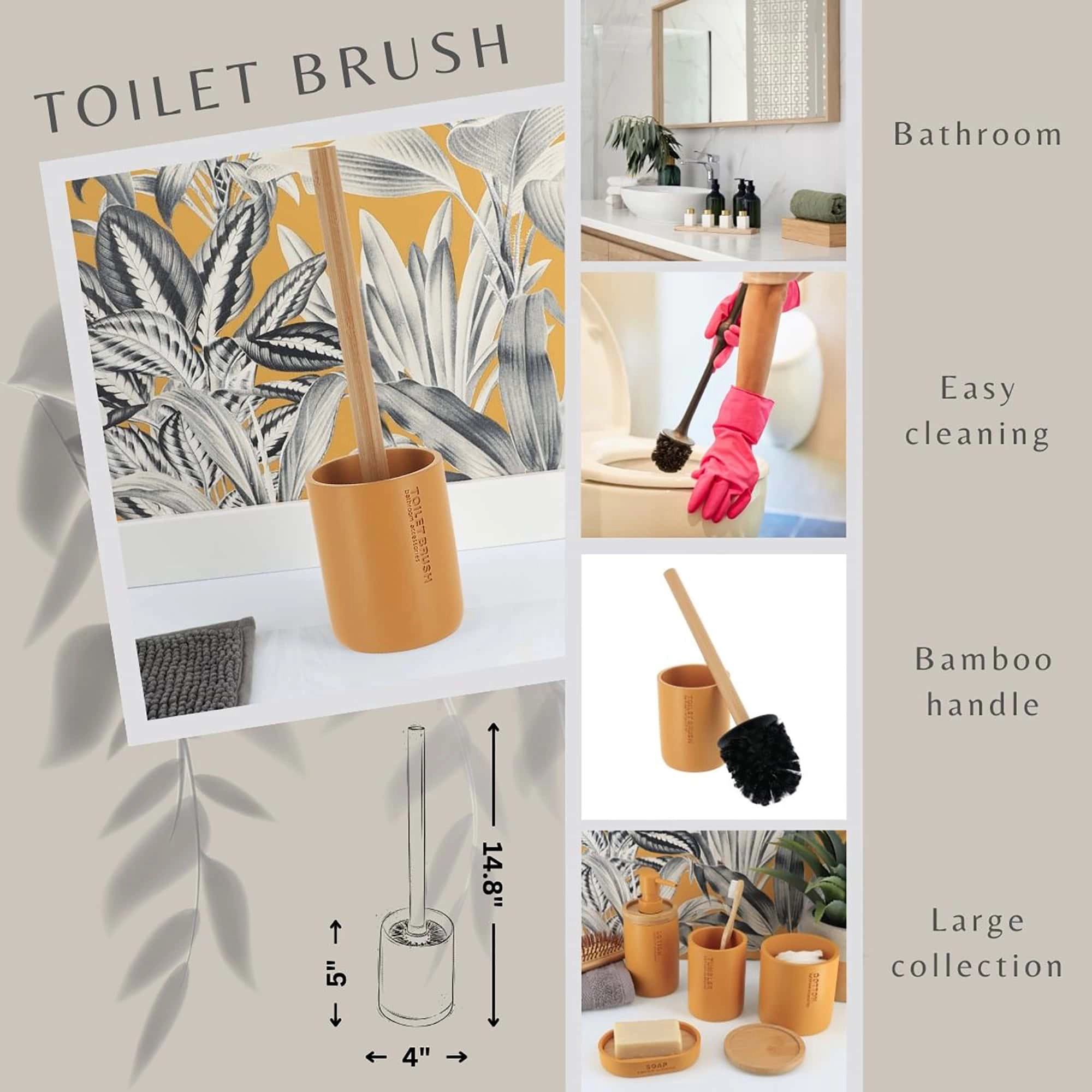 Evideco French Home Goods Willis Toilet Brush Set - Matte Polyresin Cup with Bamboo Handle