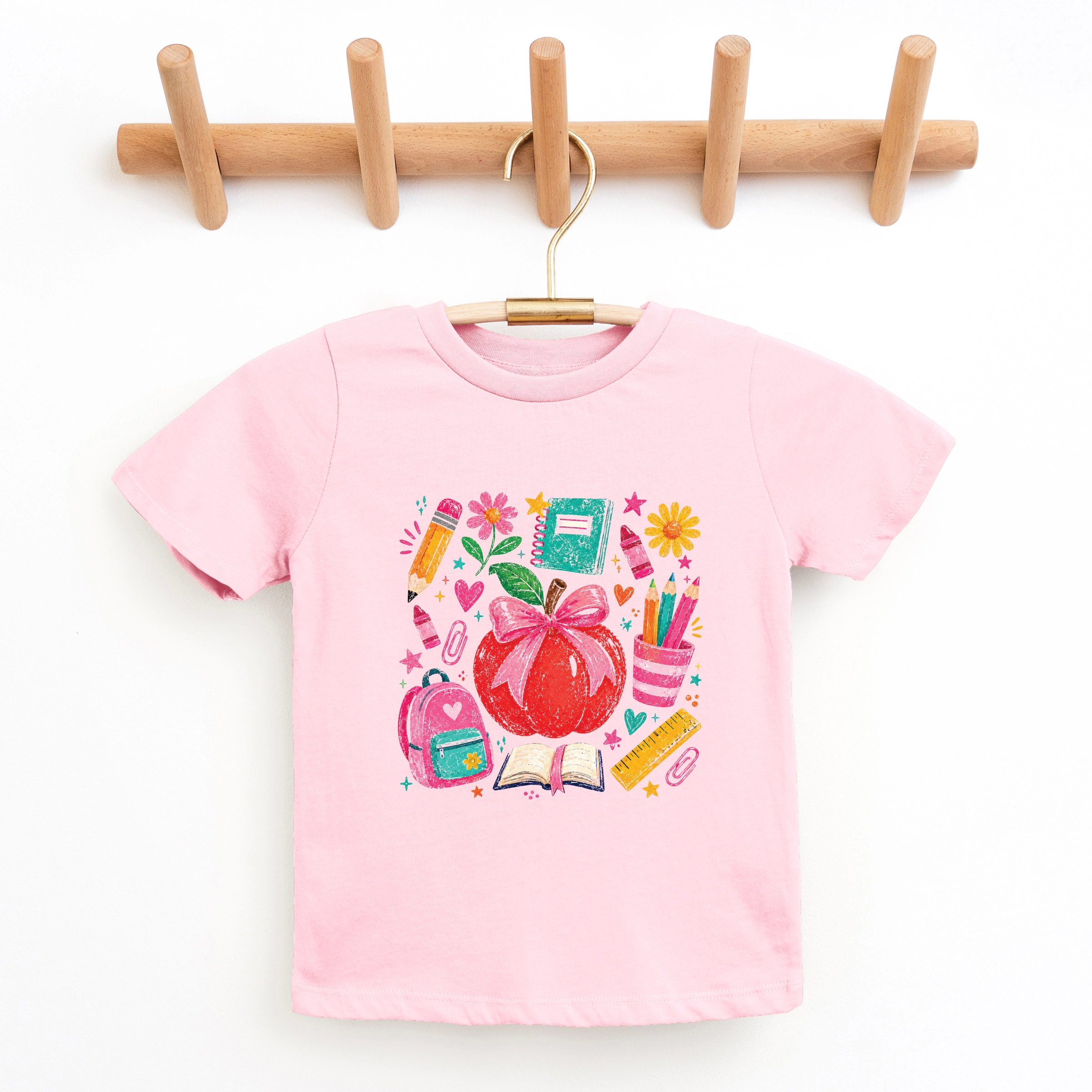 The Juniper Shop - Youth Short Sleeve Graphic T-Shirt Back to School Apple and Supplies