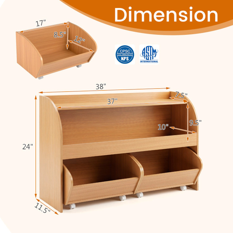 Hivvago Kids Toy Storage Organizer with 2 Rolling Drawers & 3-Tier Bookshelf for Playroom