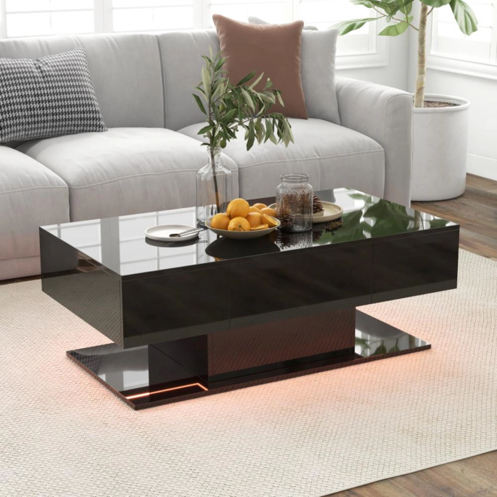 Hivvago Stylish Living Room Table with Built-In LED Lighting and Hidden Storage Drawers