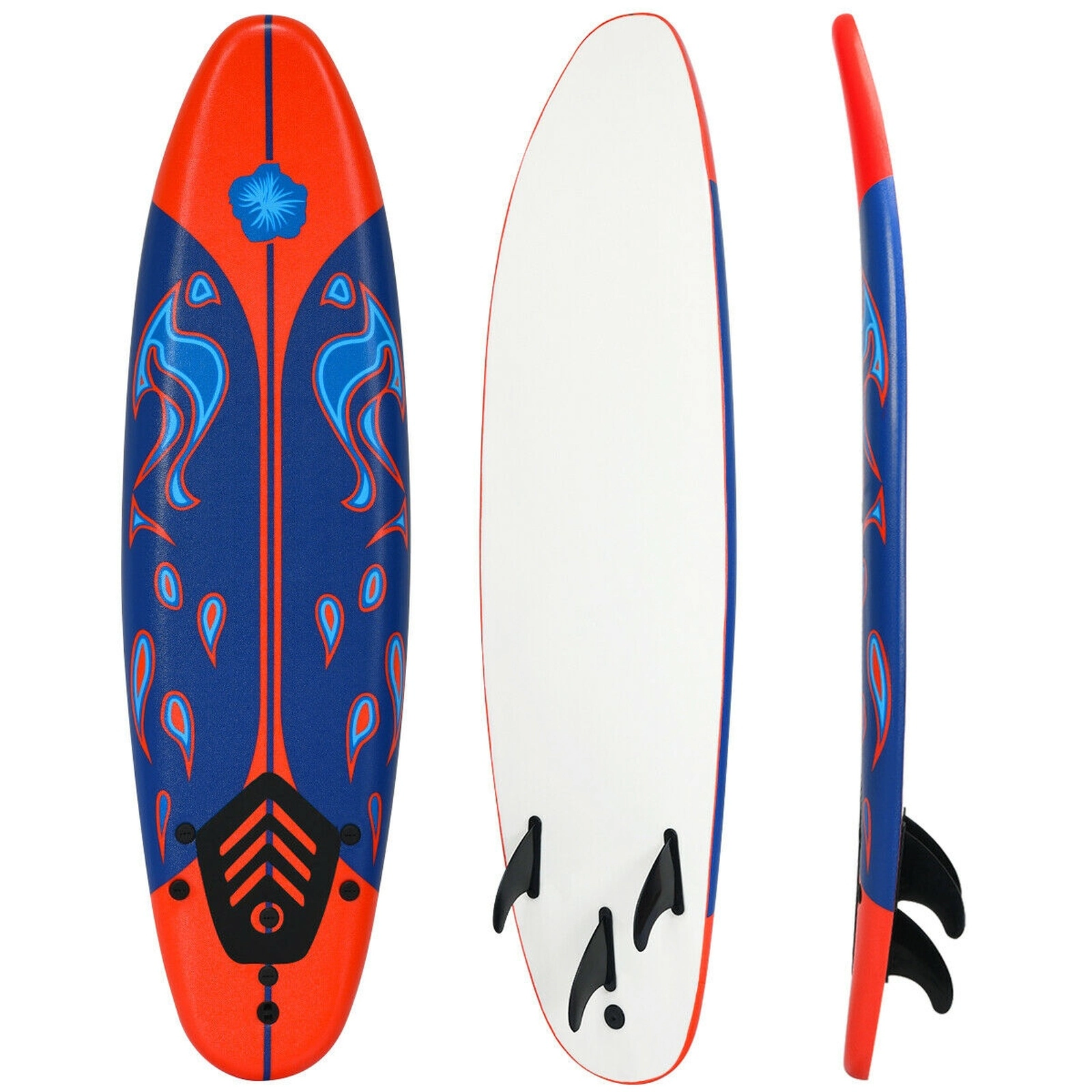 SUGIFT 6-ft 200-lb Capacity Slick Bottom Soft Top Foam Surfboard with 3 Detachable Fins Leash and Traction Pad