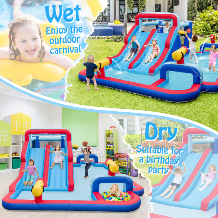 Hivvago Inflatable Bounce House with 2 Water Slides and 3 Water Cannons With 680W Blower