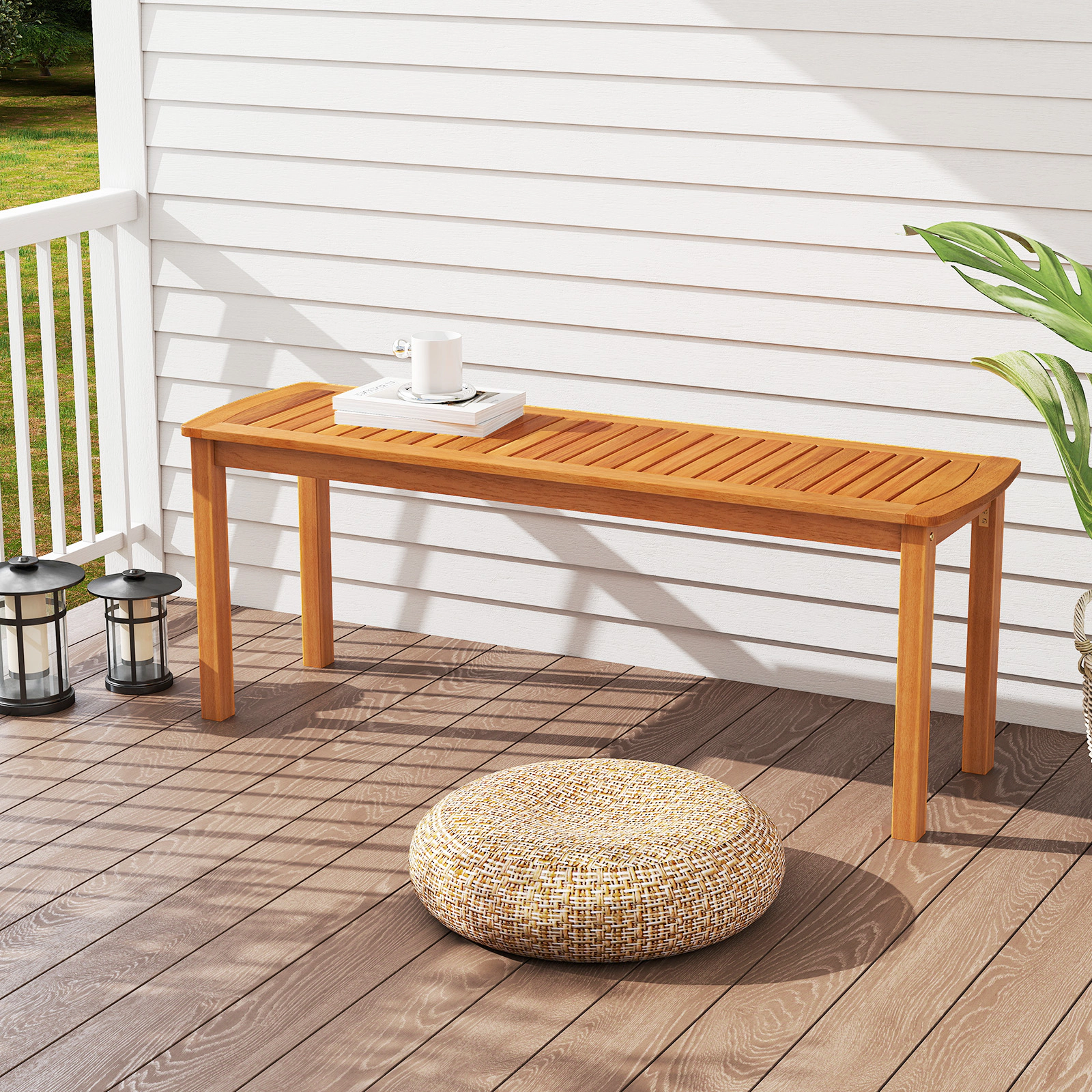 SUGIFT 48-in Acacia Wood Outdoor Bench Slatted Seat 800-lb Capacity 2-Person Garden & Entryway Seating Natural 1-Piece