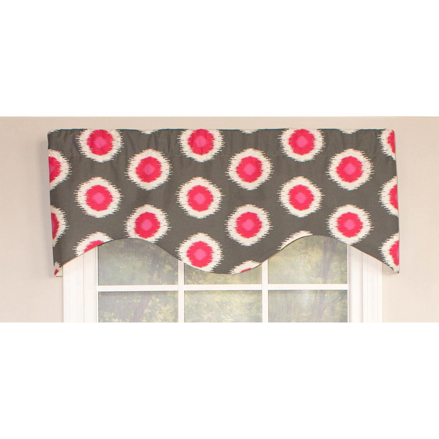 RLF Home Ikat Domino Cornice Window Treatment Valance Fits up to 48"W 3" Rod Pocket 50" x 17" Flamingo