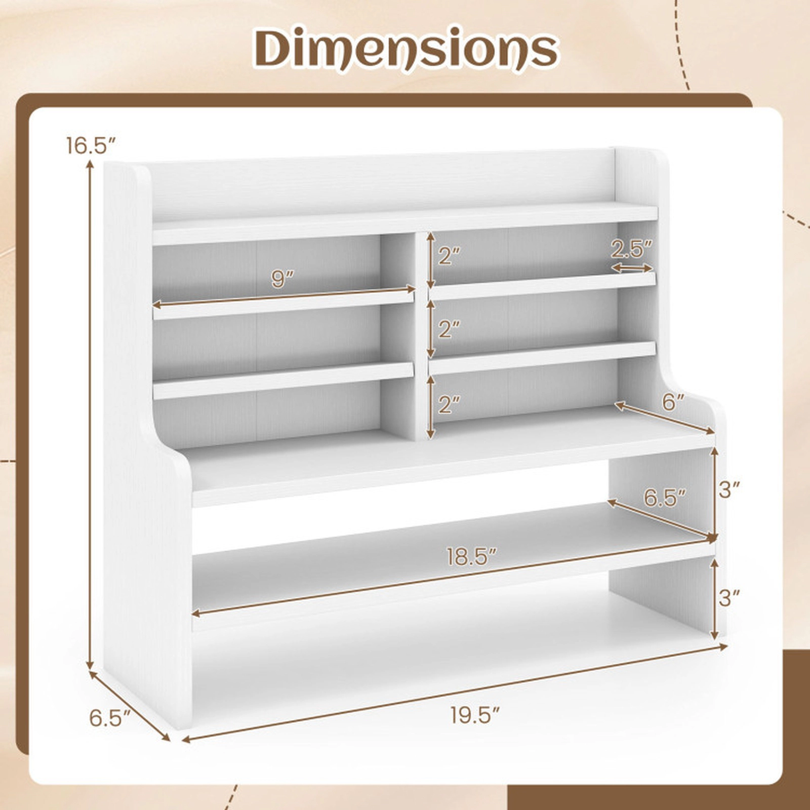 SUGIFT White 6-Tier Compact Storage Rack with 4 Removable Shelves for Craft Supplies