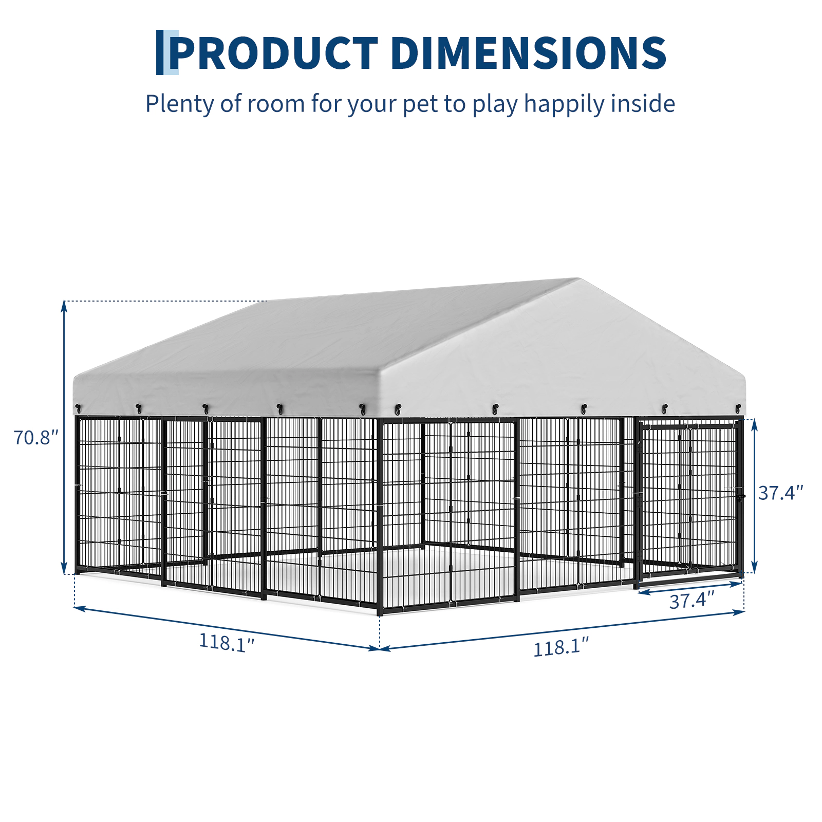 Petony Large Outdoor Dog Enclosure, Heavy Duty Galvanized Steel Cage with Roof & Double Safety Locks