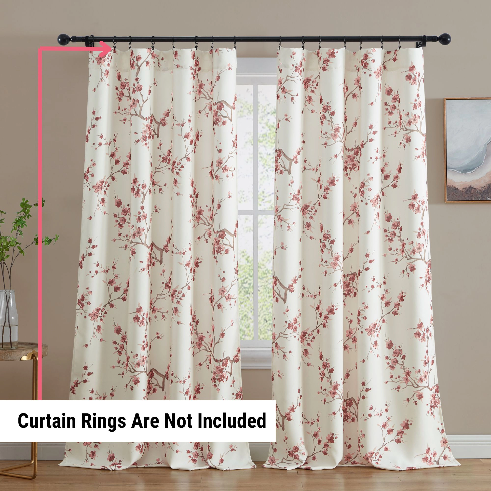 HLC.ME Jasmine Floral Patterned Window Rod Pocket Curtains Bedroom - Light Blocking Darkening Panels, Set of 2