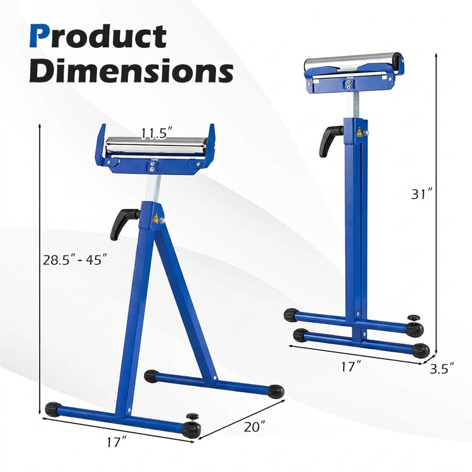 SUGIFT 2-Pack Folding Roller Stands Outfeed Supports 250-lb Capacity Adjustable 28.5-45-in Height Blue/Red/Yellow