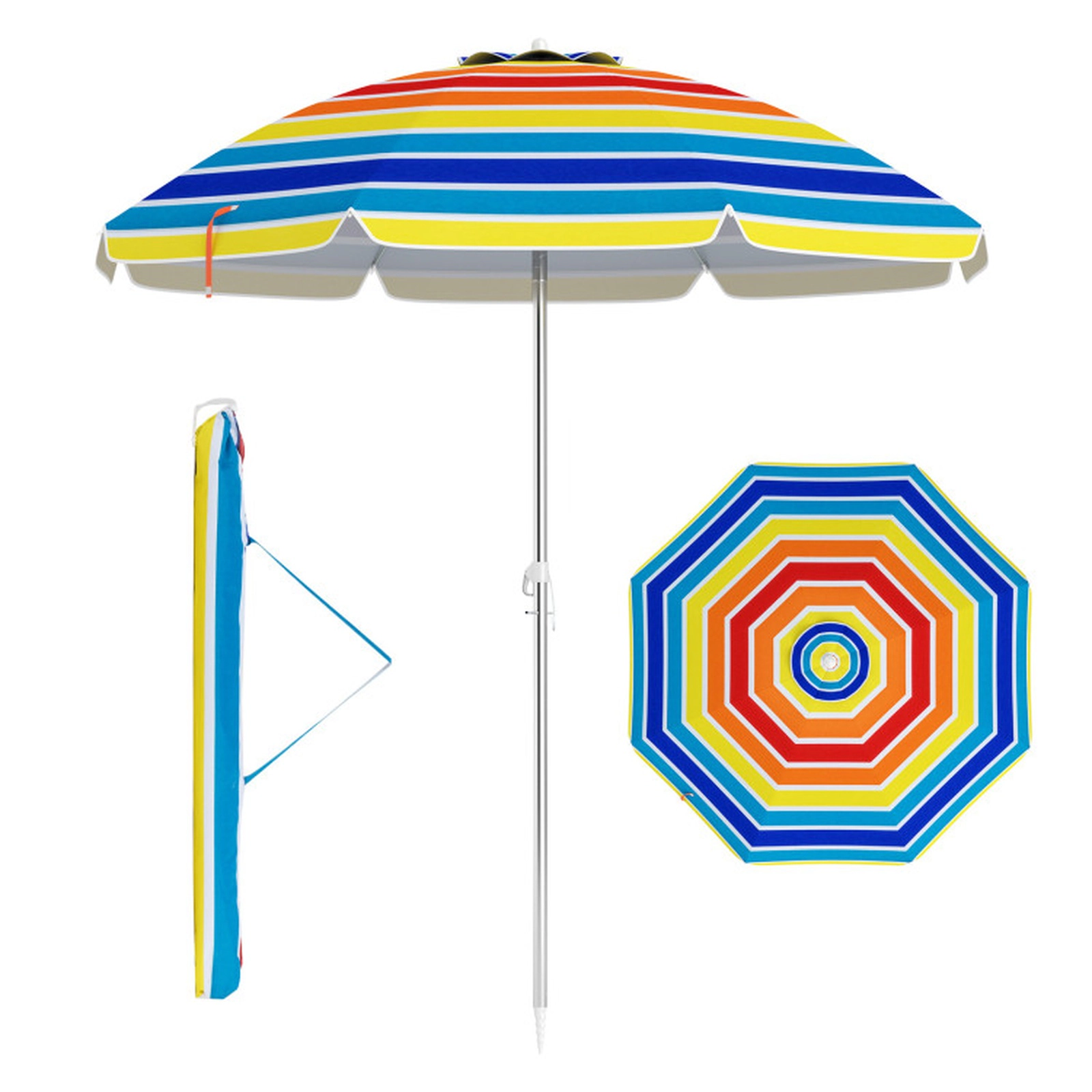 SUGIFT 6.5-Ft Silver-Coated Polyester Beach Umbrella Tilt, Air Vent, Sand Anchor & Carry Bag 3.5-lb Frame Multicolor