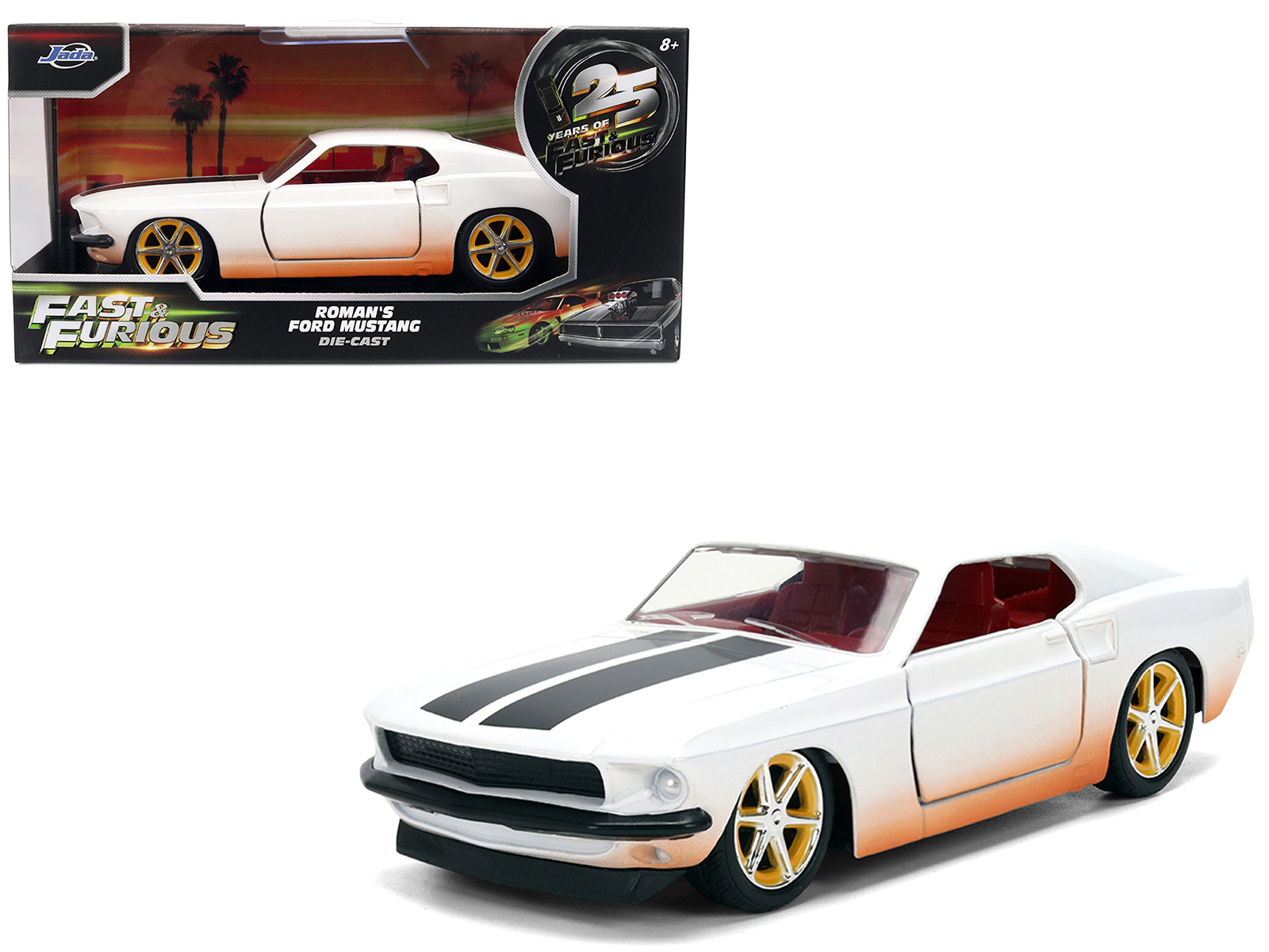 Jada Roman's Ford Mustang White with Black Stripes and Red Interior (Dirty Version) "Fast & Furious" Movie