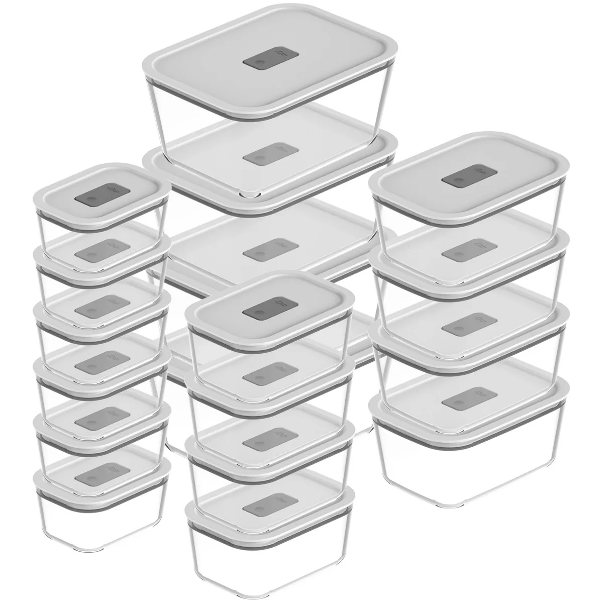 OU Glass Food Storage Container Set 36pc, Airtight Leak Proof Lids w/ Microwave Valve, Microwave Freezer Dishwasher Safe