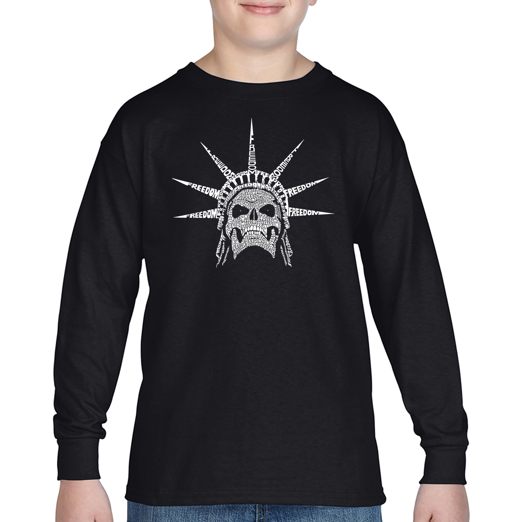 LA Pop Art Boys Long Sleeve T-Shirt -  Freedom Skull