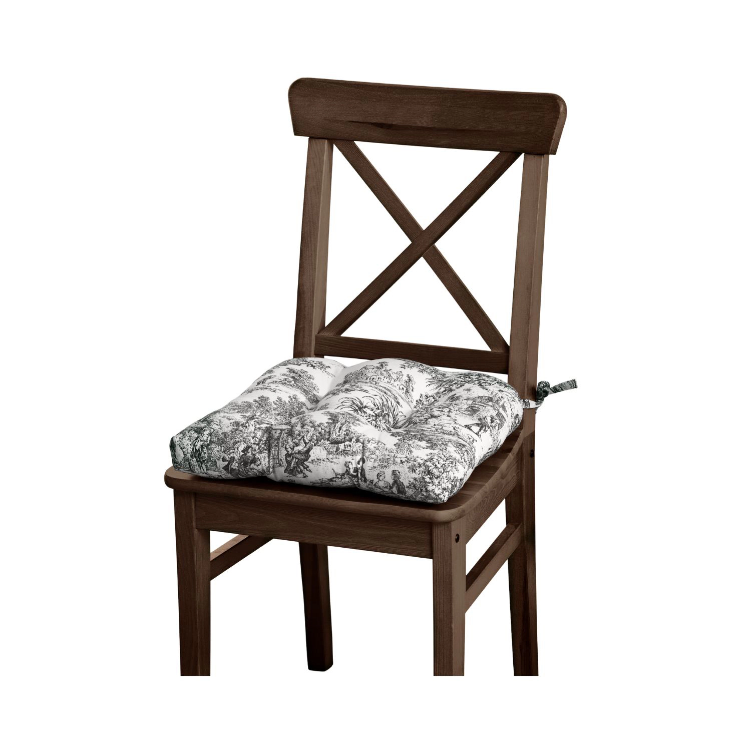 Ellis Curtain 100% Cotton Victoria Park Toile Poly Filled Chair Pad 15" x 14" Black