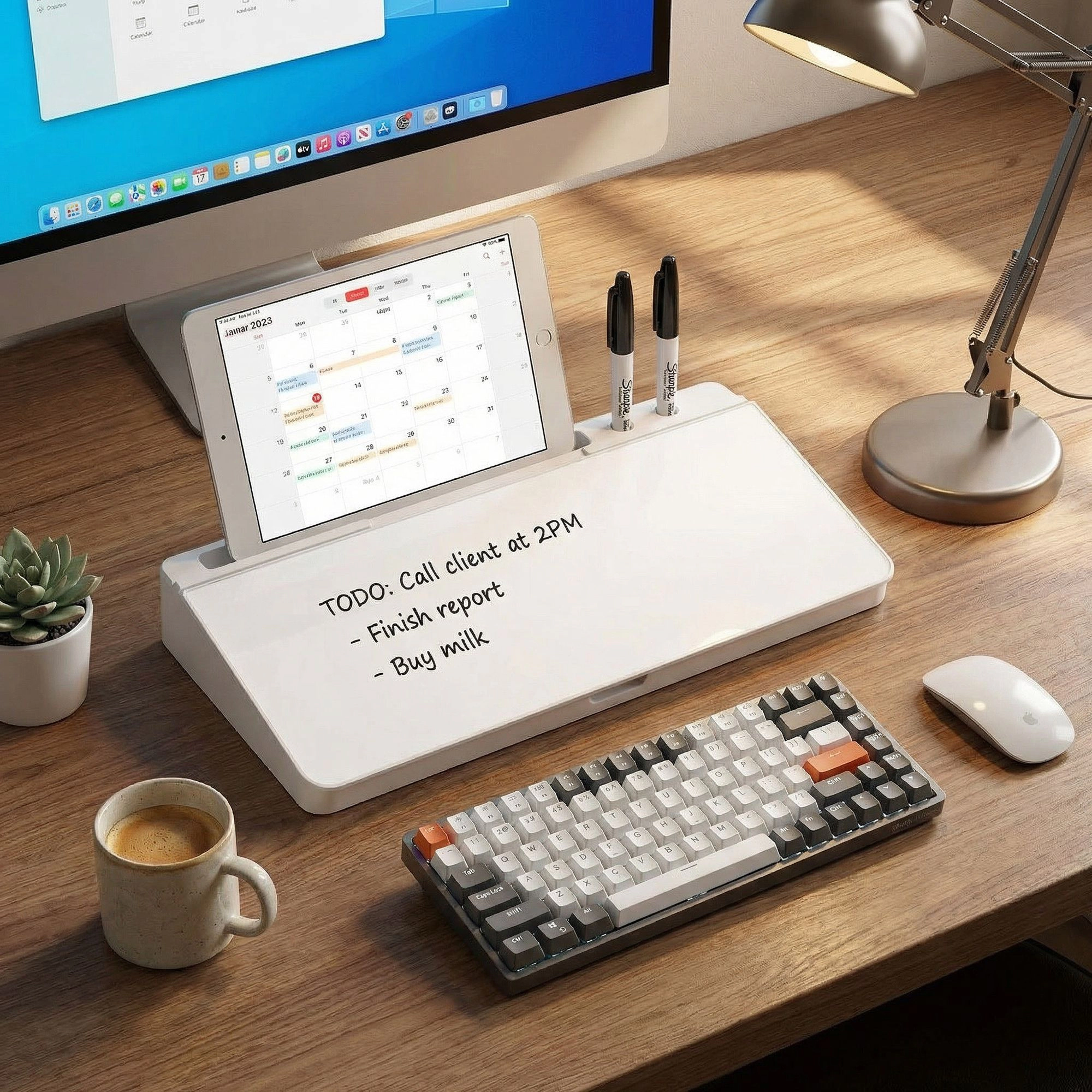 Alilang Unisex Desk Organizer with Dry Erase Board Tablet Stand Desktop Storage Holder for Office and Home 15.6x5.8x1.7i