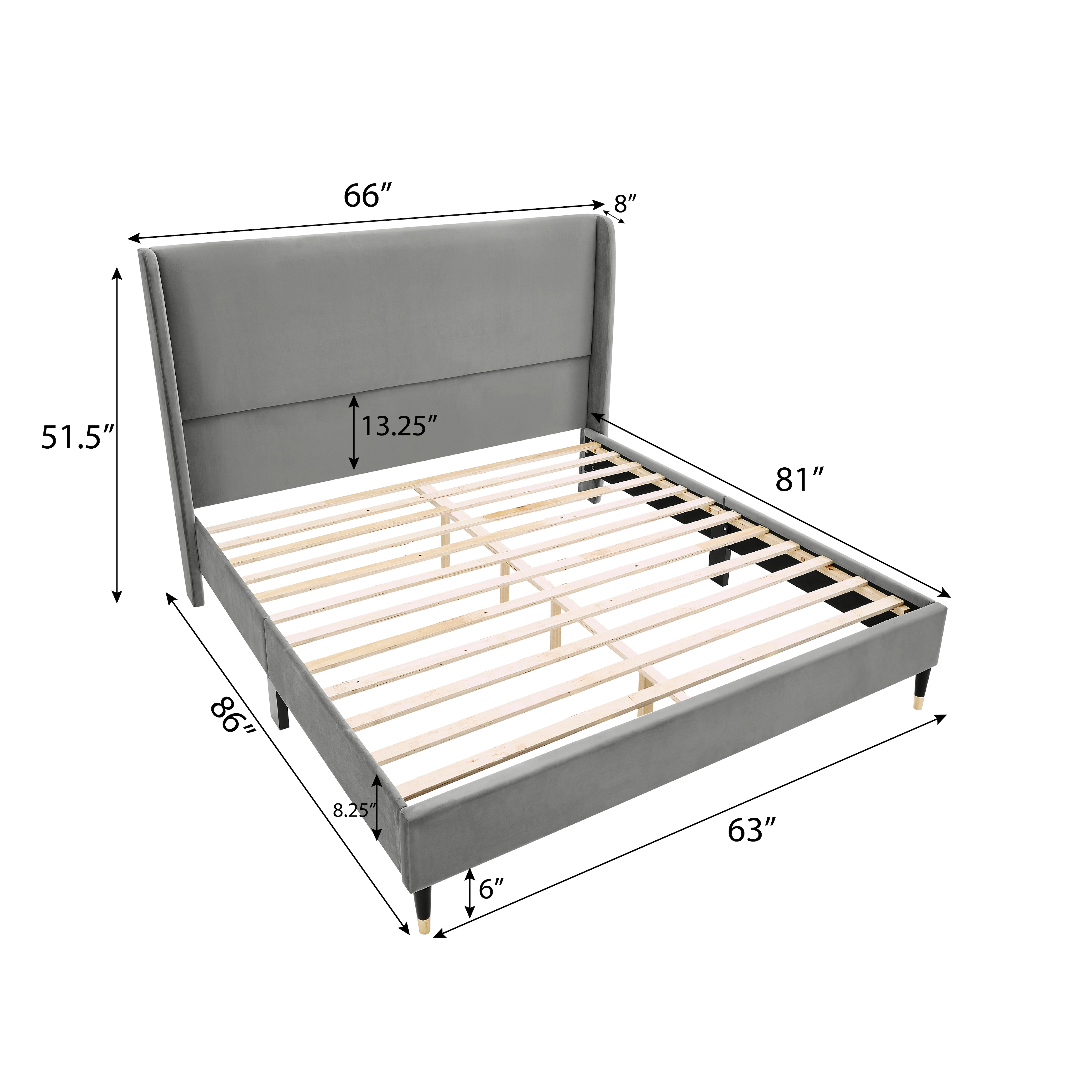 Flynama Rozitta Queen Velvet Wingback Platform Bed, Gray