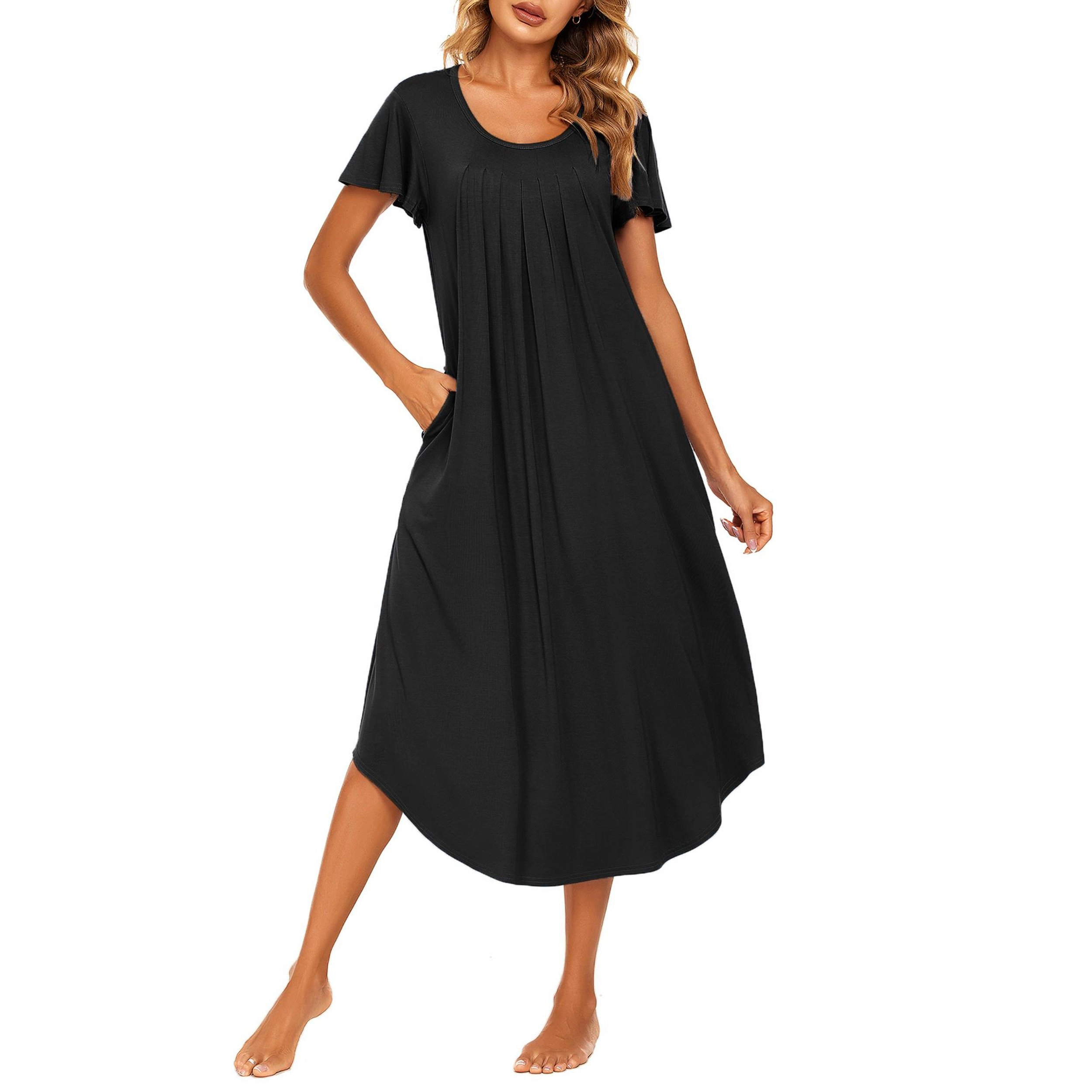 Ekouaer Long Nightgowns for Women with Pockets Short Sleeves Casual House Dresses