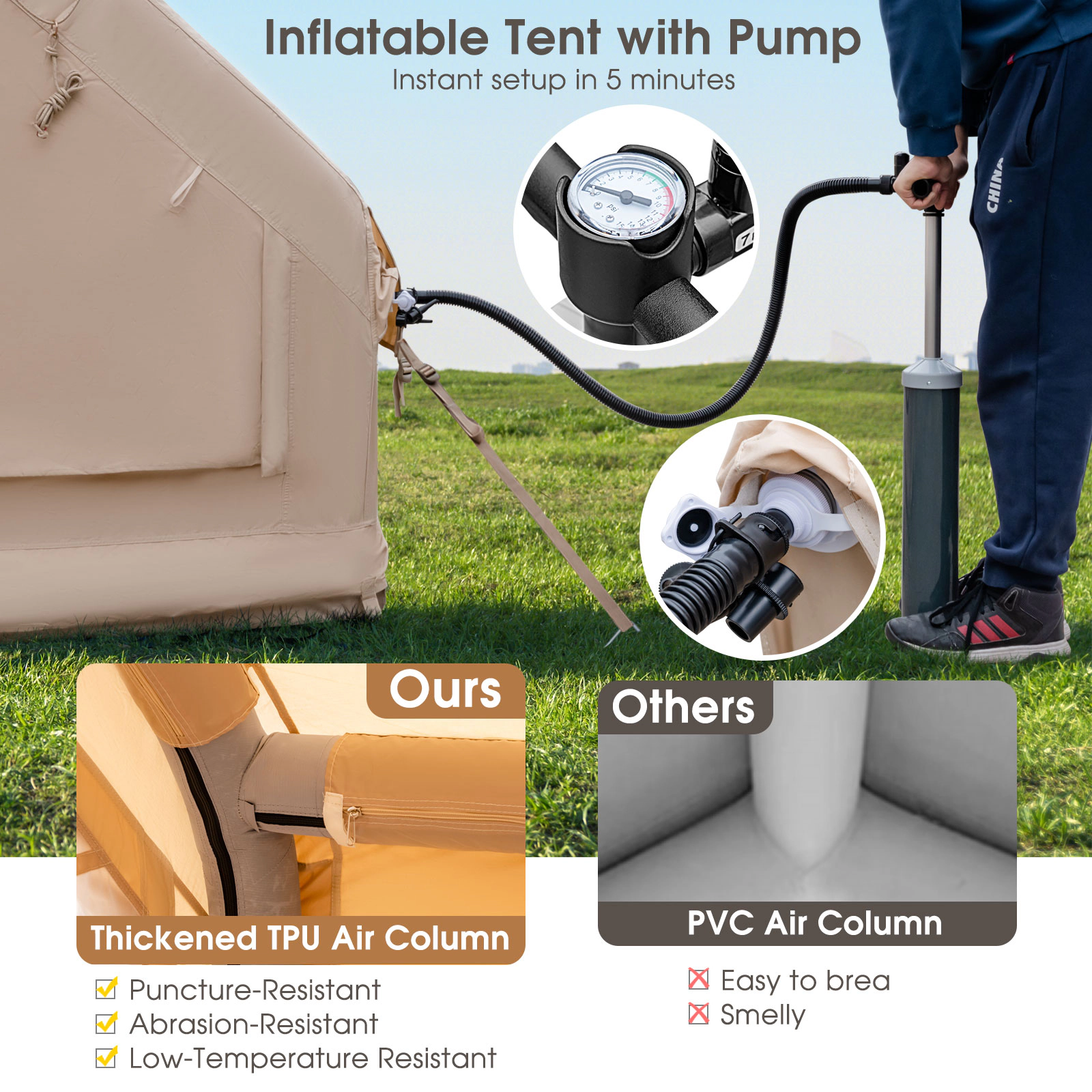 Hivvago Quick Setup Air Tent for Camping and Glamping, Fits 2 to 6 People