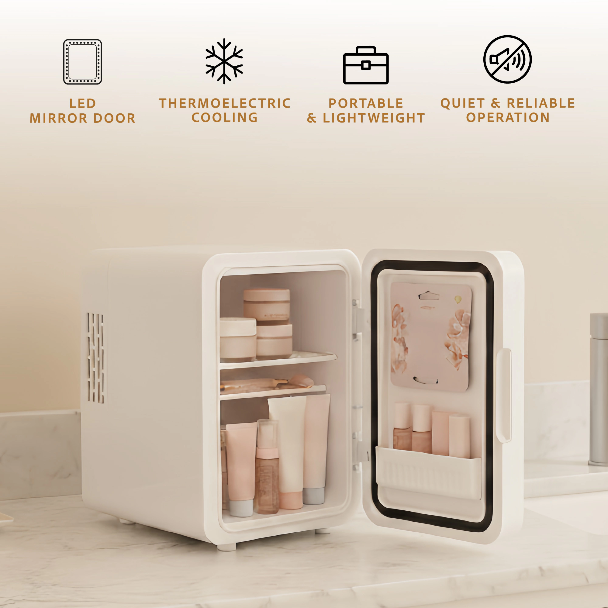 Pursonic Mini Beauty Fridge with LED Mirror Door
