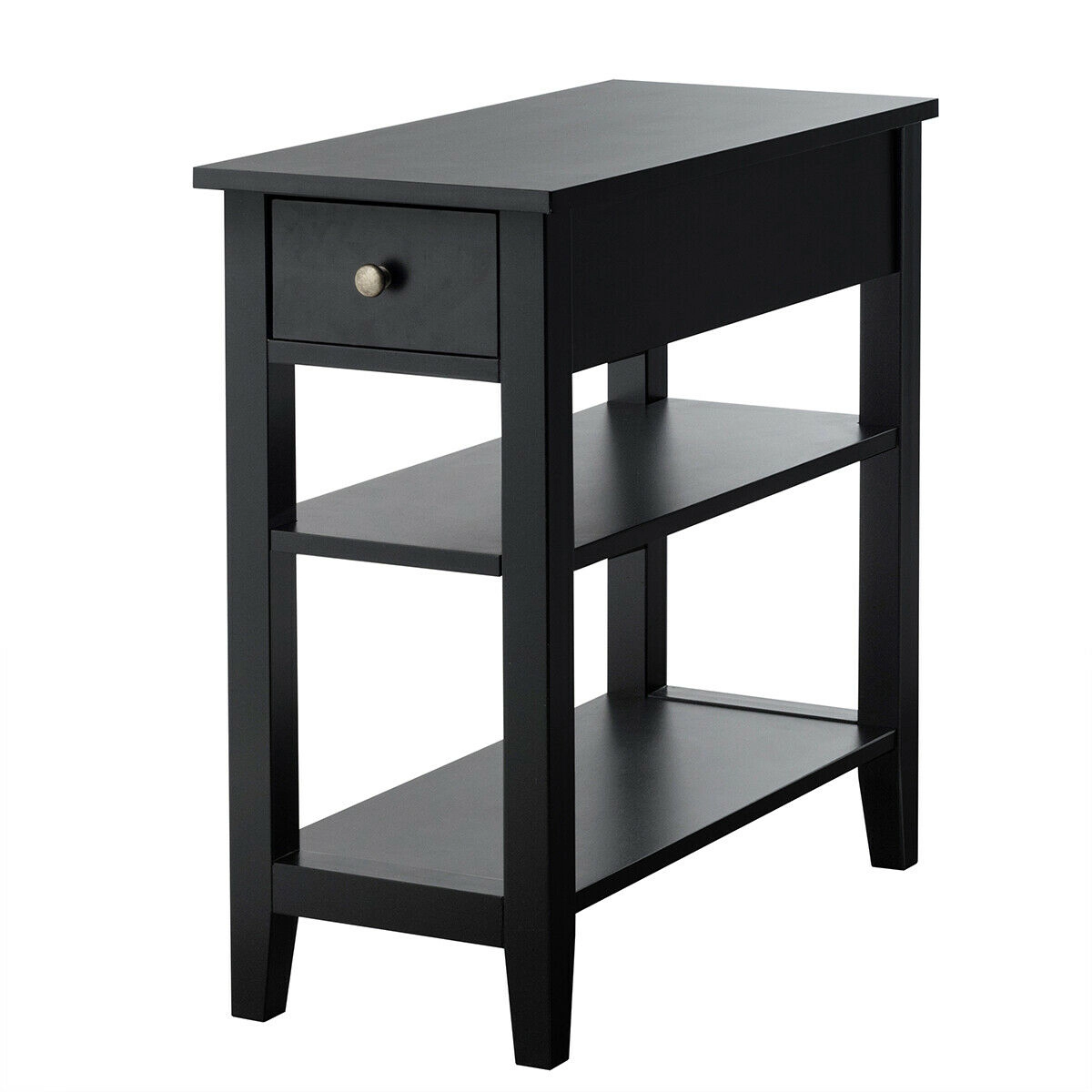 LJG 3-Tier End Table with Drawer Slideway and Double Shelves