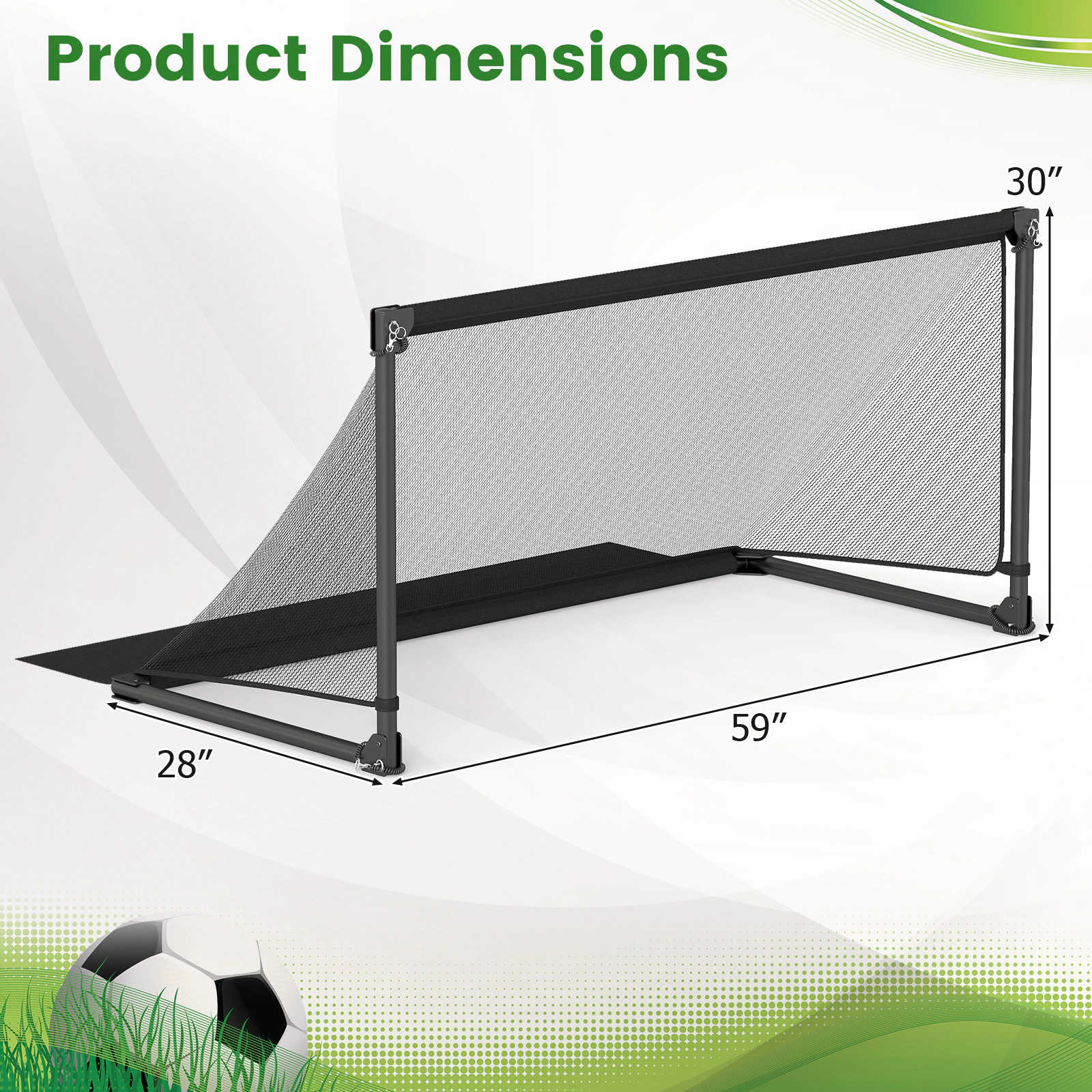 SUGIFT Toddler Black Large Pop Up Soccer Goal with Metal Frame and Ground Stakes 59-in W 28-in D 30-in H