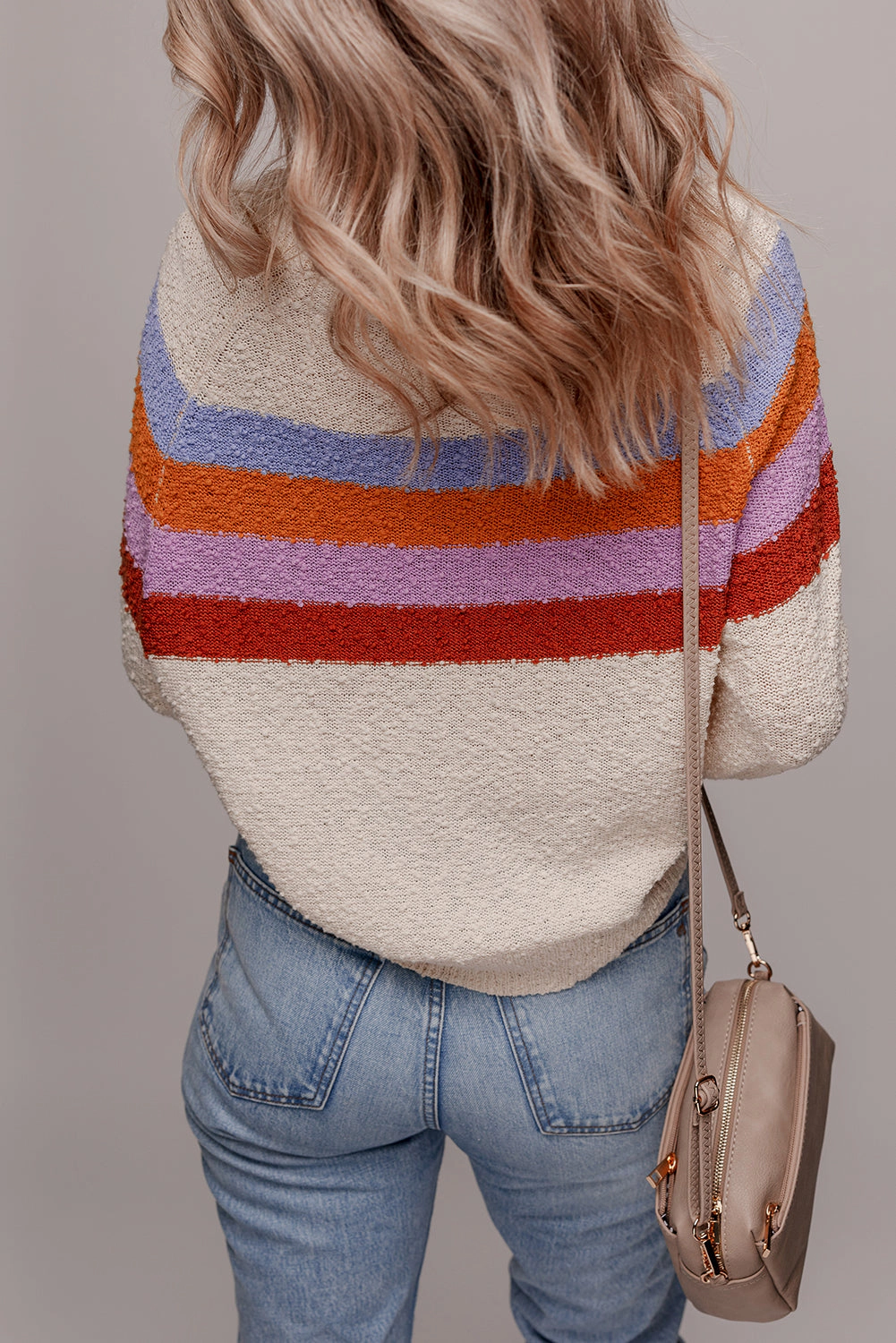 Threaded Pear Women's Ayla Striped Color Block Loose Sleeve Chic Sweater