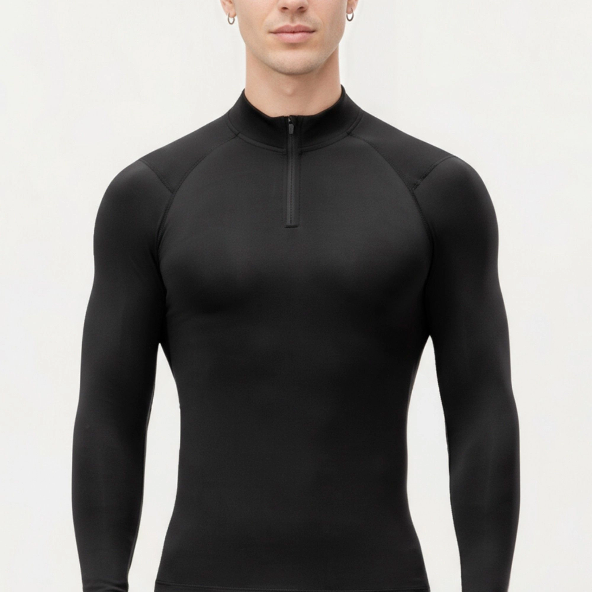 Anna-Kaci Men's Long Sleeve Quarter-Zip Compression Athletic Top with Stretch Fabric and Mock Neck