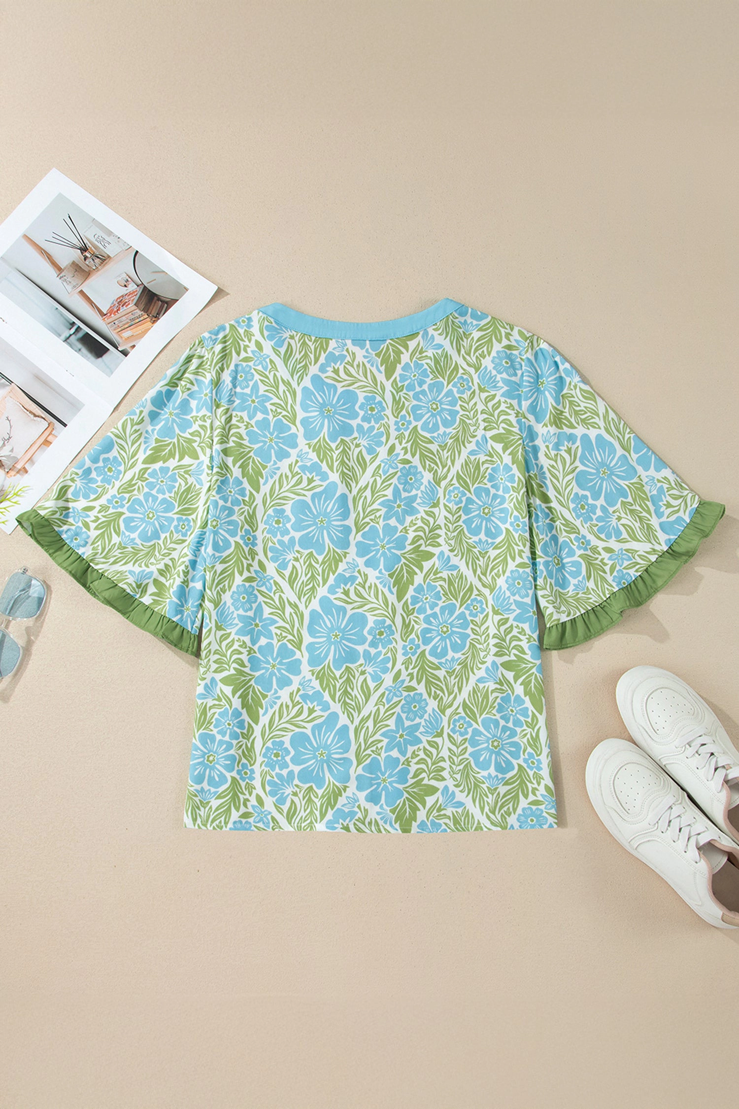 Threaded Pear Waverly Trim Half Sleeve Blouse